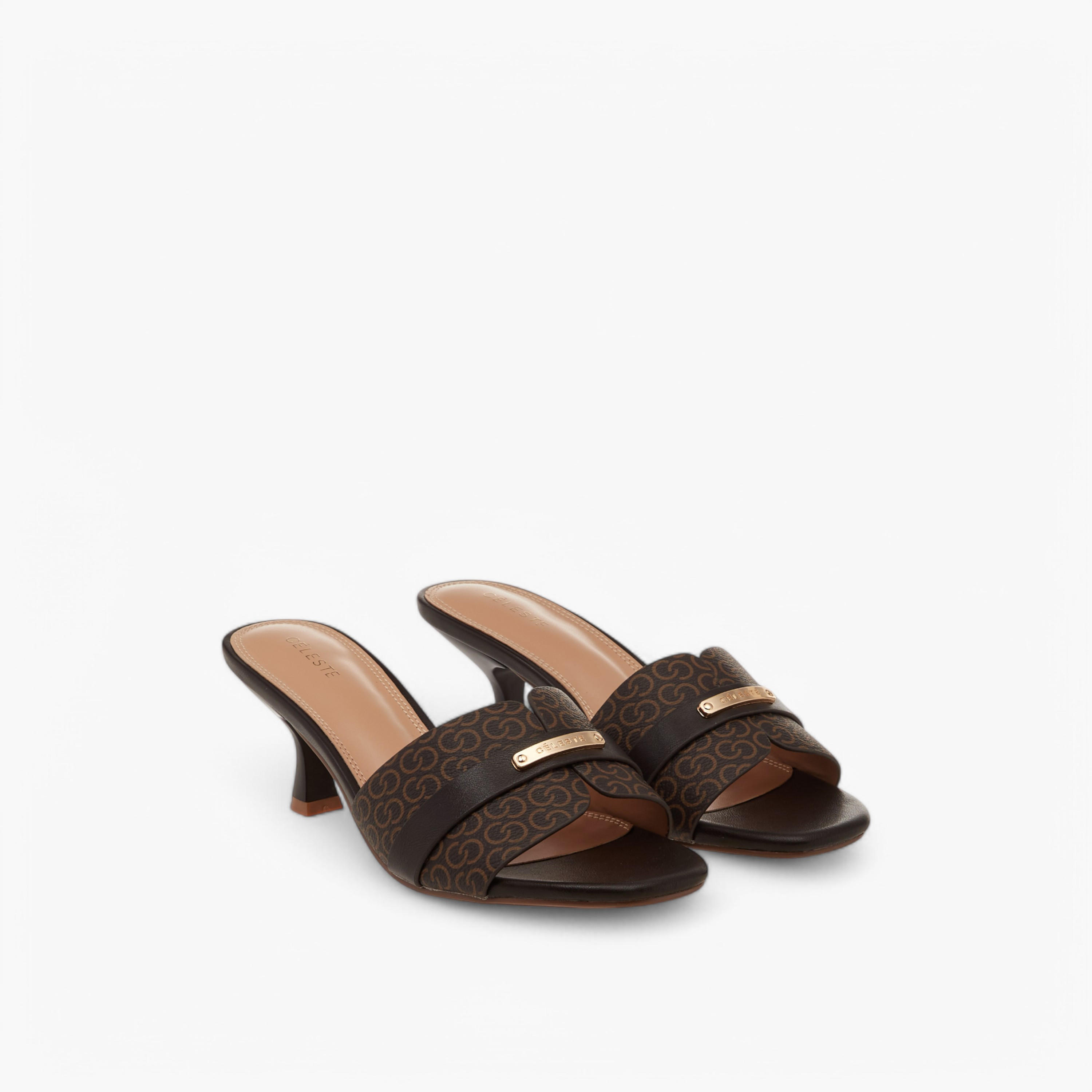 Celeste Women's Monogram Detail Slip-On Sandals with Kitten Heels-women-shoes-sandals-heeled-image-1