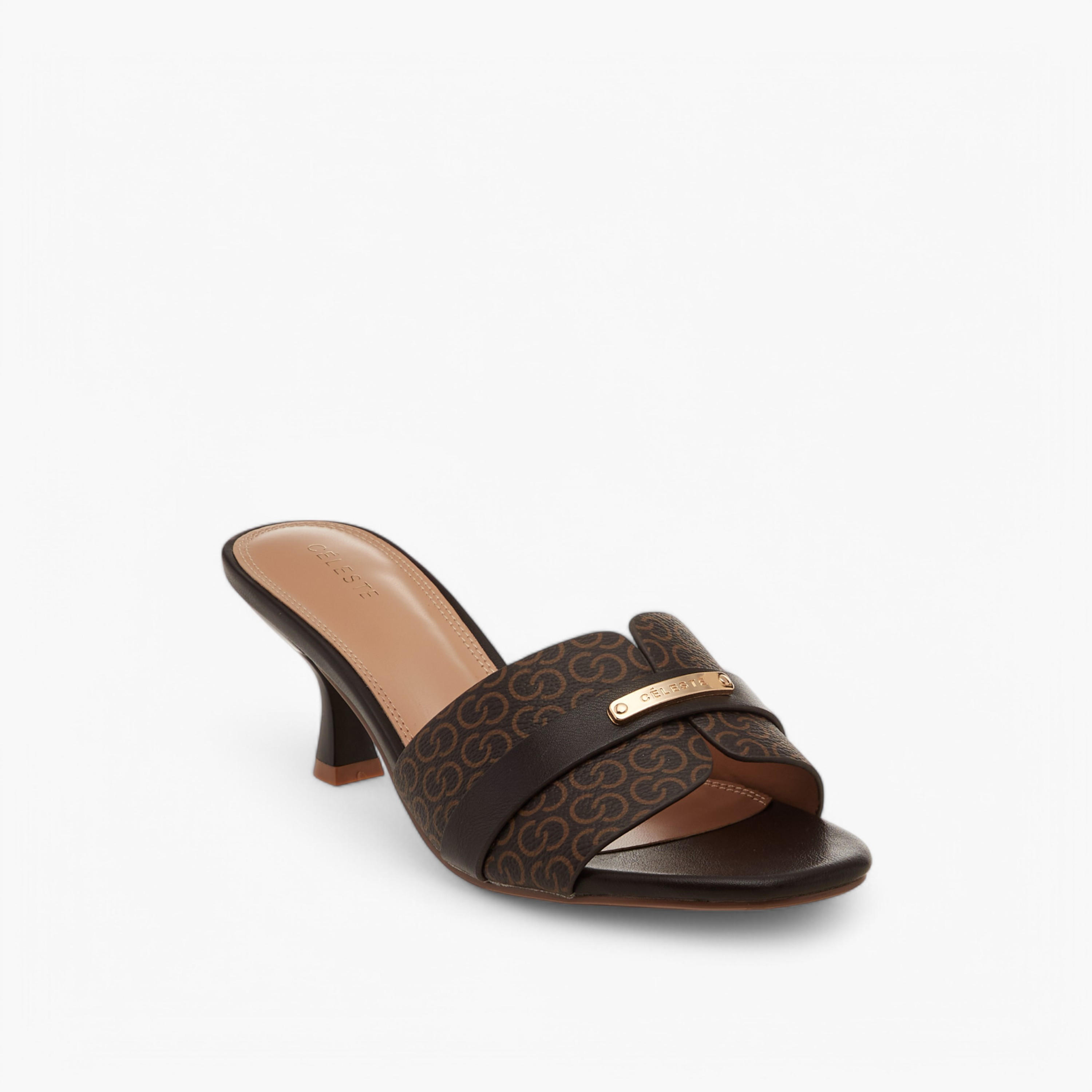 Celeste Women's Monogram Detail Slip-On Sandals with Kitten Heels-women-shoes-sandals-heeled-image-2
