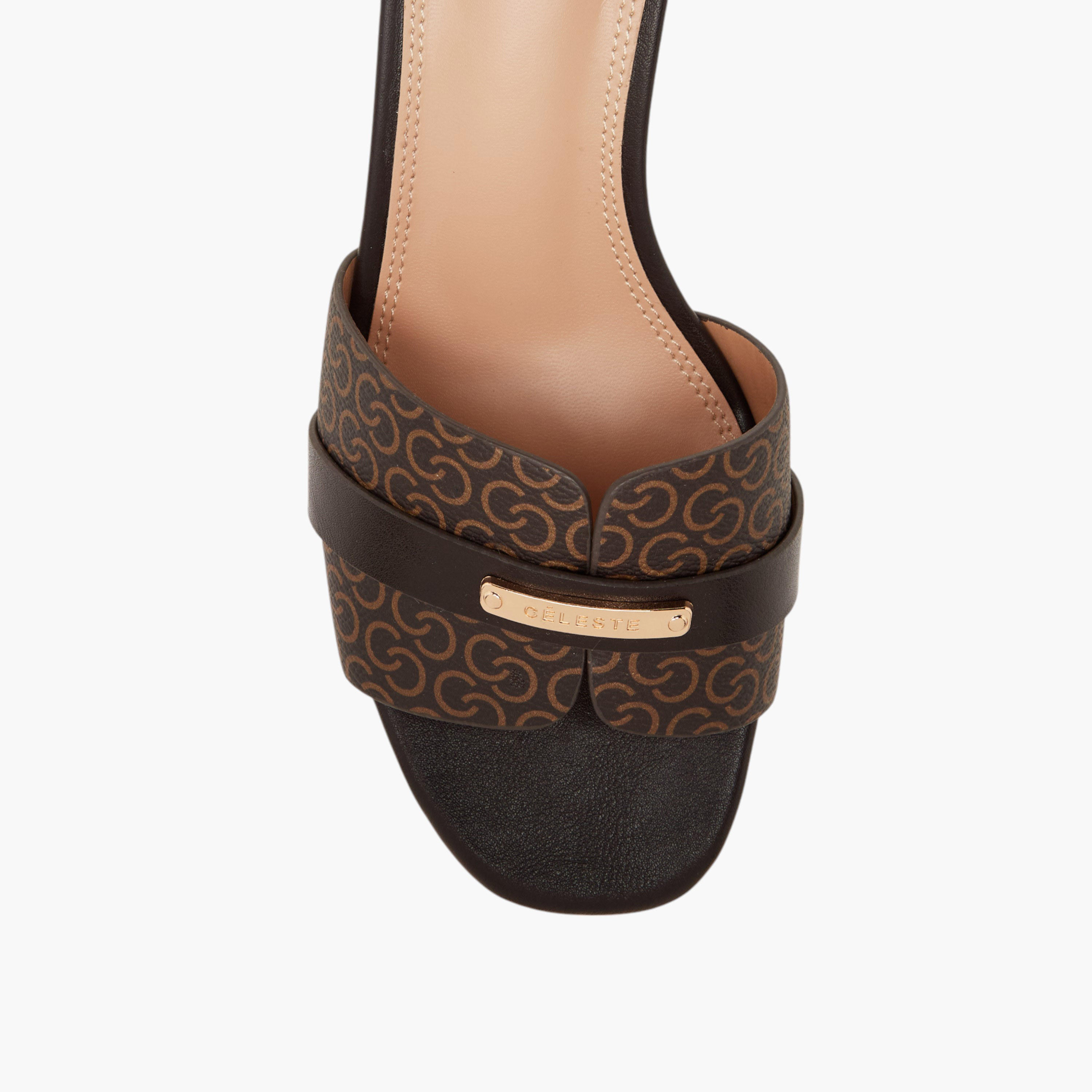 Celeste Women's Monogram Detail Slip-On Sandals with Kitten Heels-women-shoes-sandals-heeled-image-4