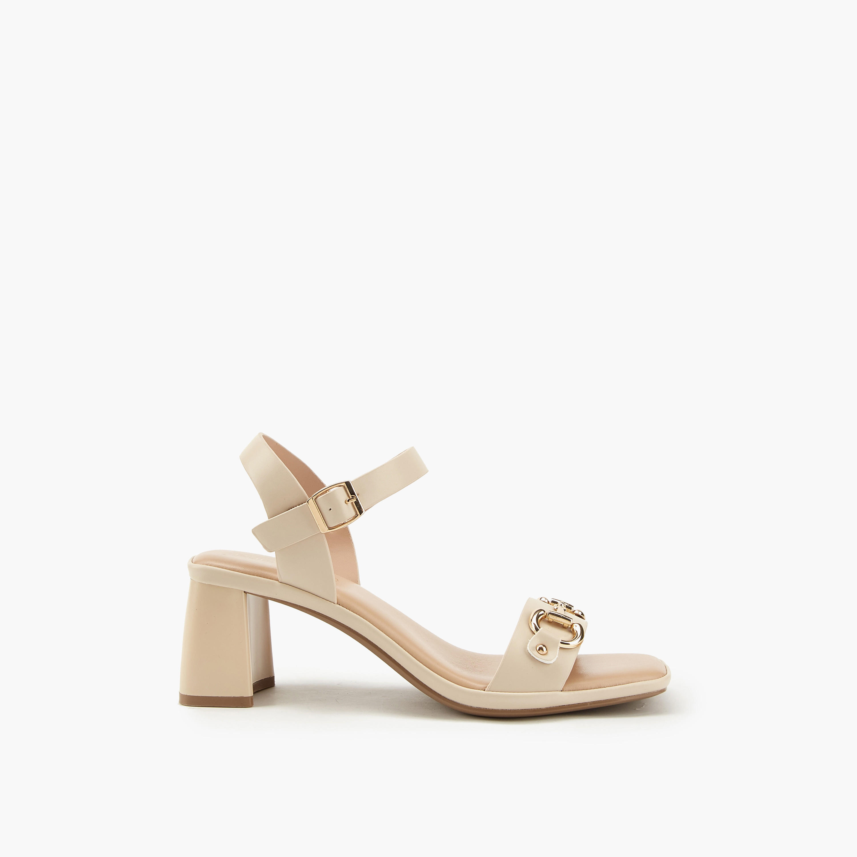 Paprika Metal Accent Block Heel Sandals with Buckle Closure-women-shoes-heels-image-2