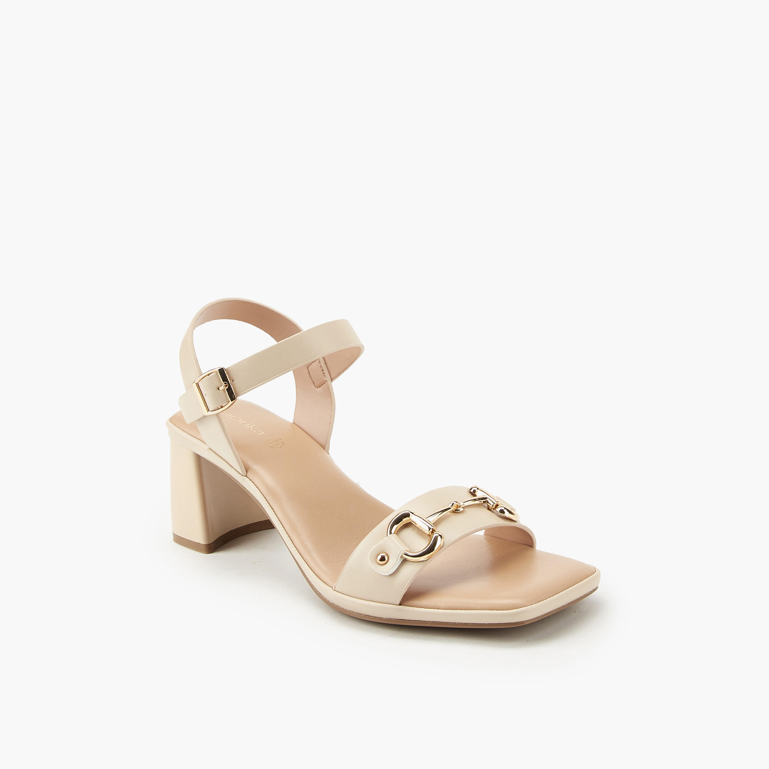 Paprika Metal Accent Block Heel Sandals with Buckle Closure-women-shoes-heels-image-3