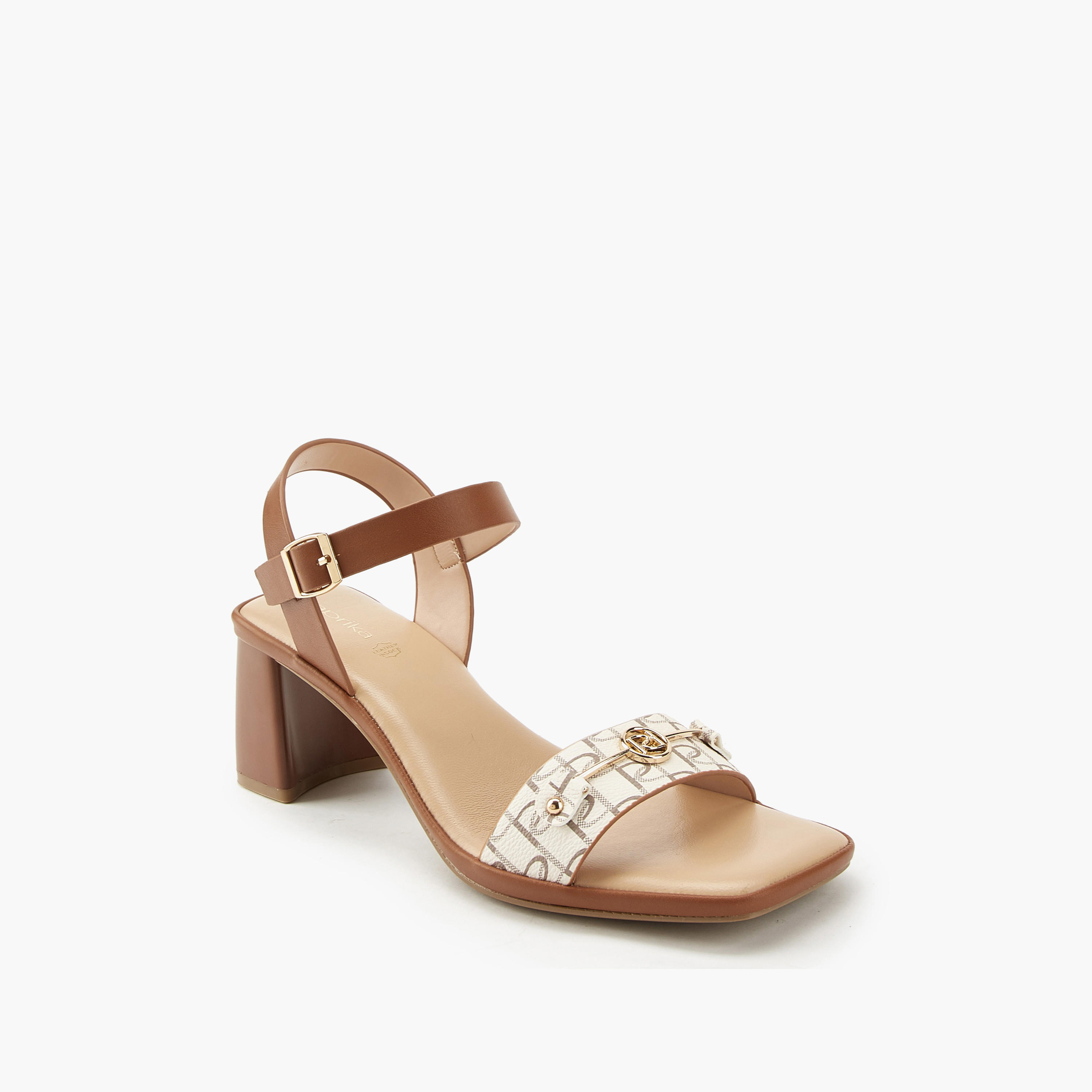 Paprika Metal Accent Block Heel Sandals with Buckle Closure-women-shoes-heels-image-3