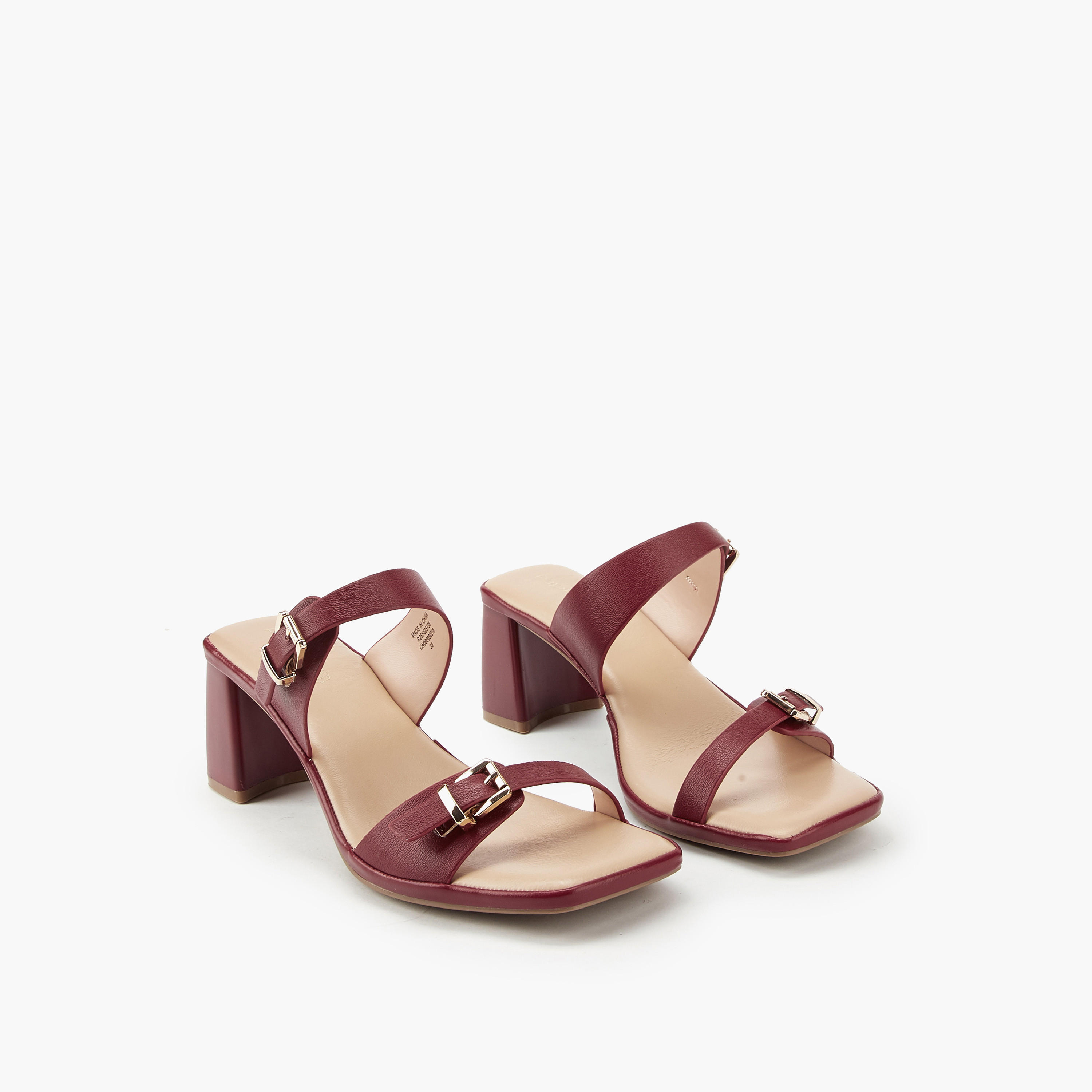 Paprika Buckle Accent Slip-On Sandals with Block Heels-women-shoes-heels-image-1