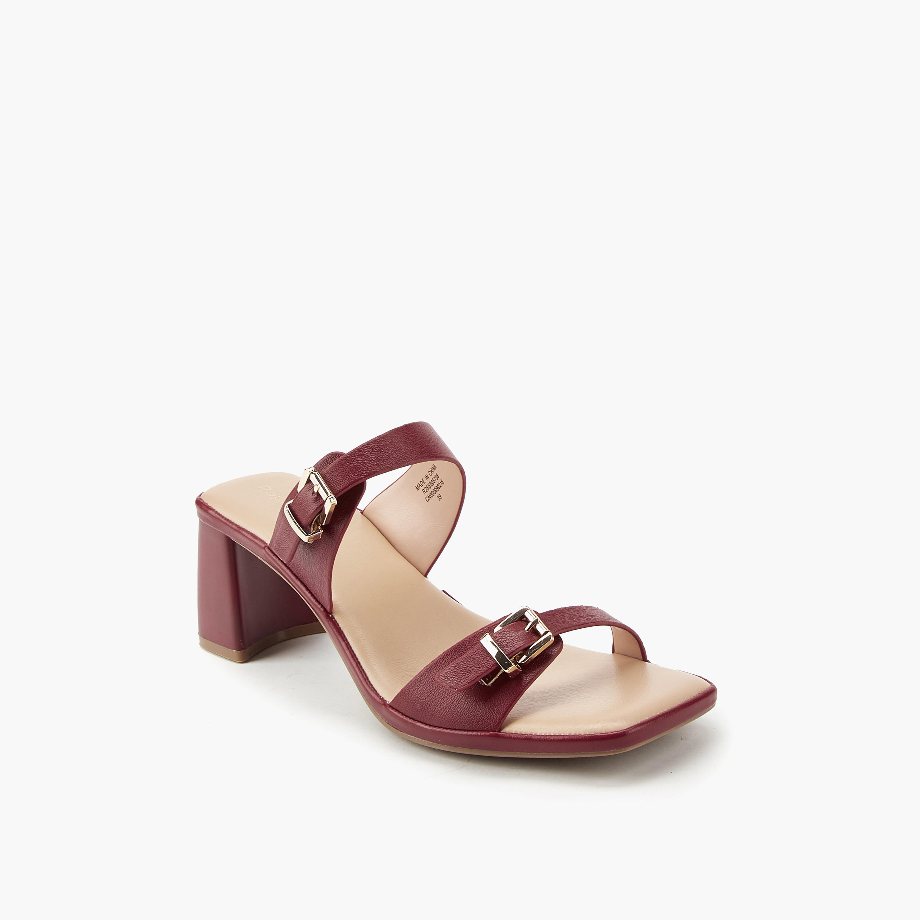 Paprika Buckle Accent Slip-On Sandals with Block Heels-women-shoes-heels-image-3