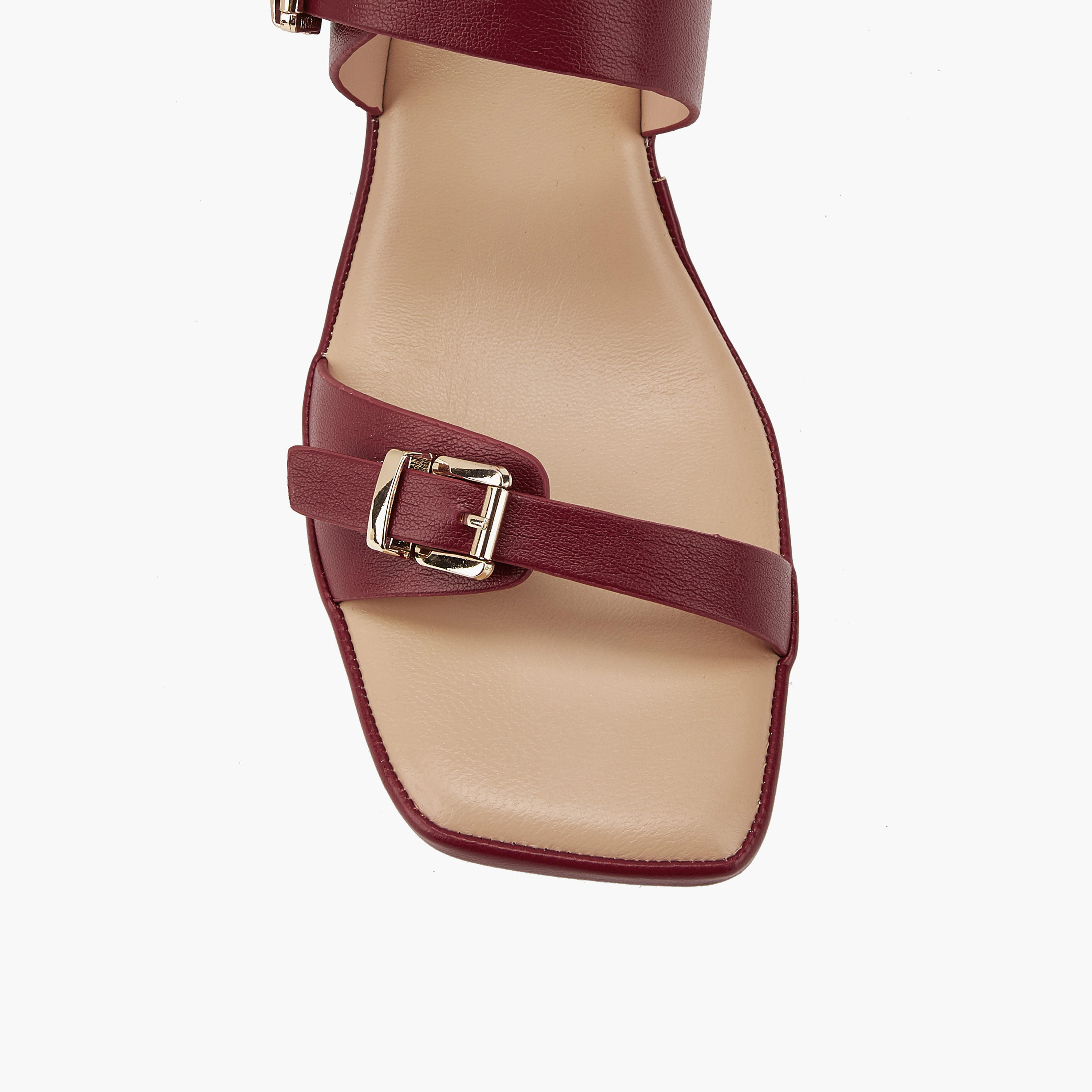 Paprika Buckle Accent Slip-On Sandals with Block Heels-women-shoes-heels-image-4