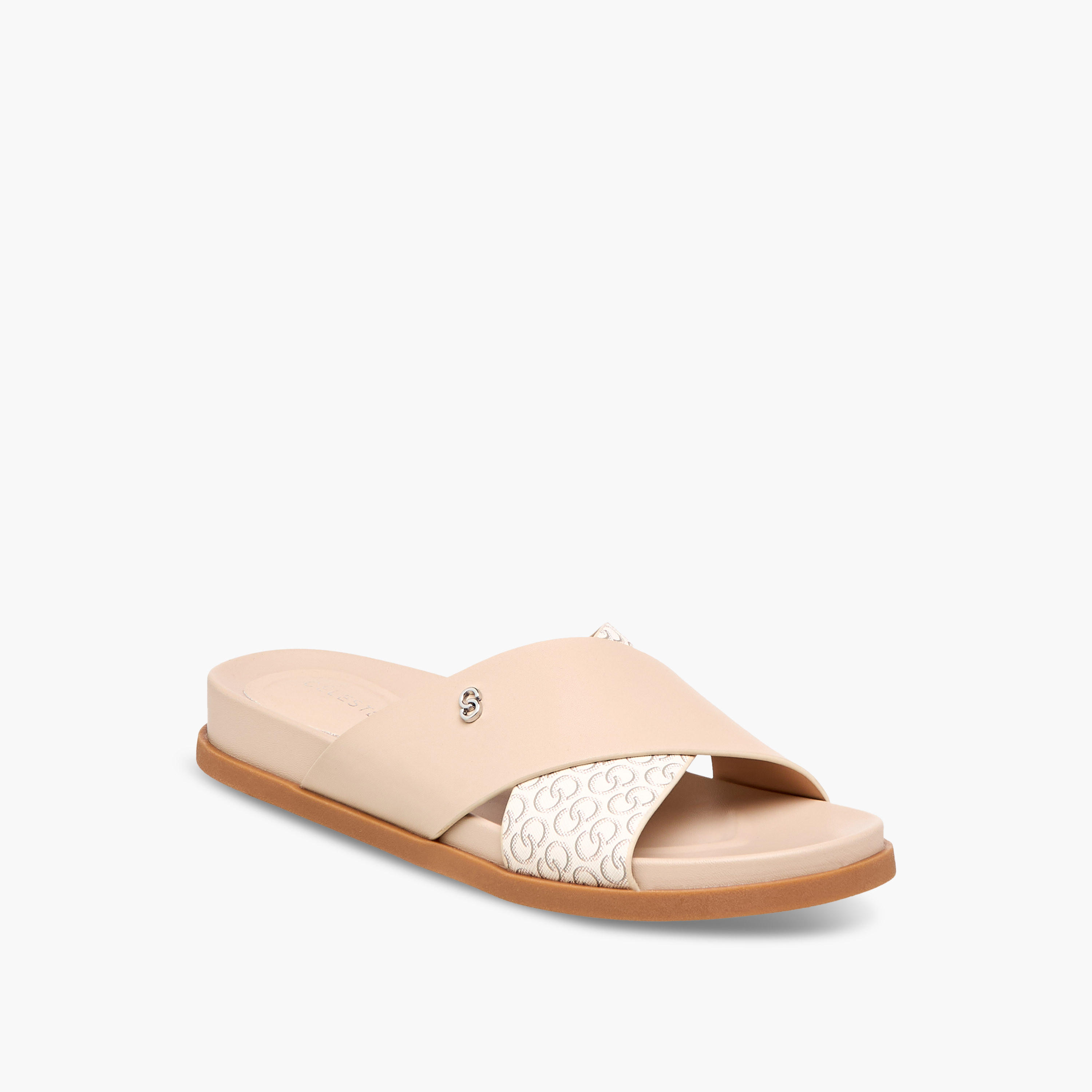 Celeste Women's Cross Strap Monogram Print Sandals-women-shoes-flats-sandals-image-2