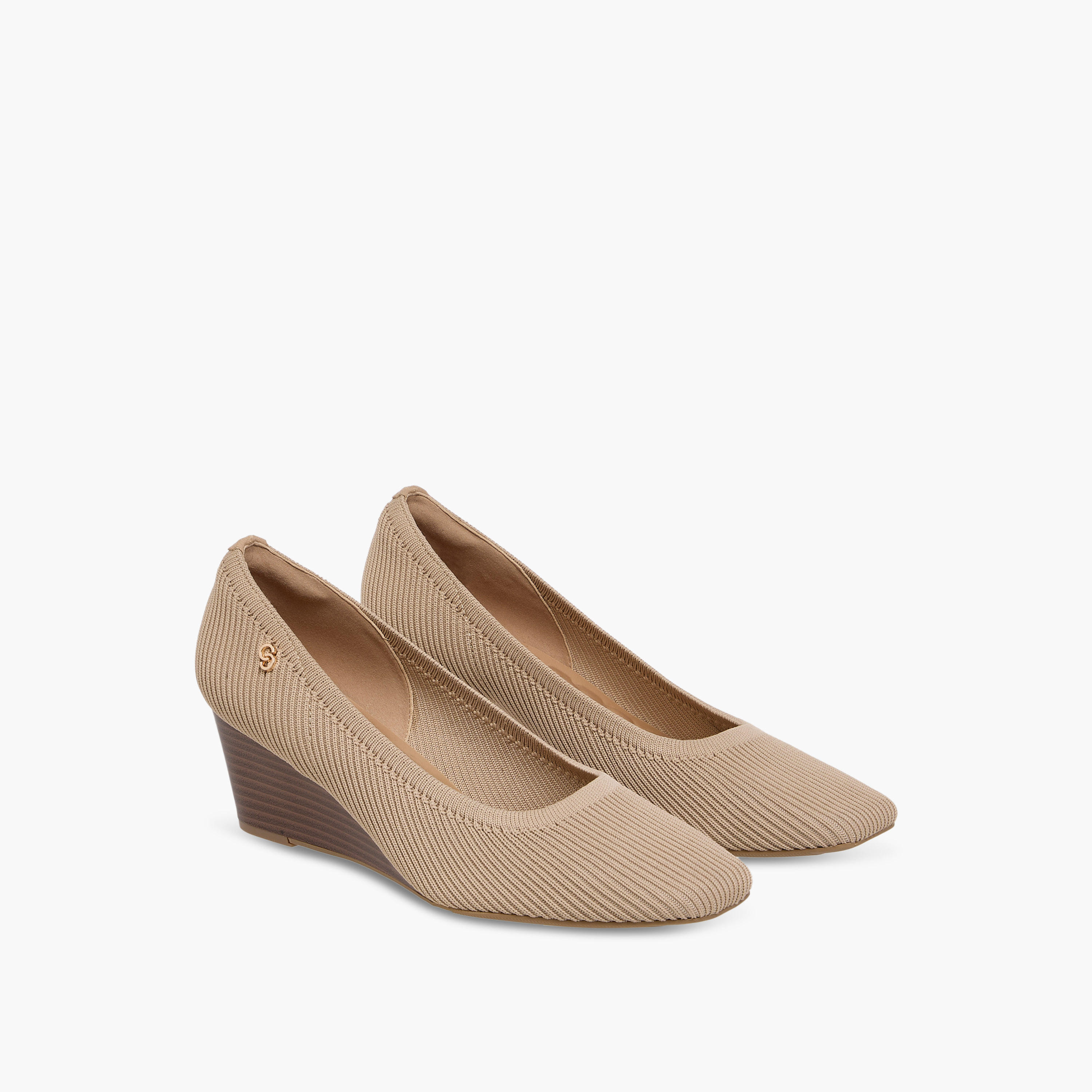 Celeste Women's Textured Slip-On Wedge Heel Shoes-women-shoes-heels-image-1