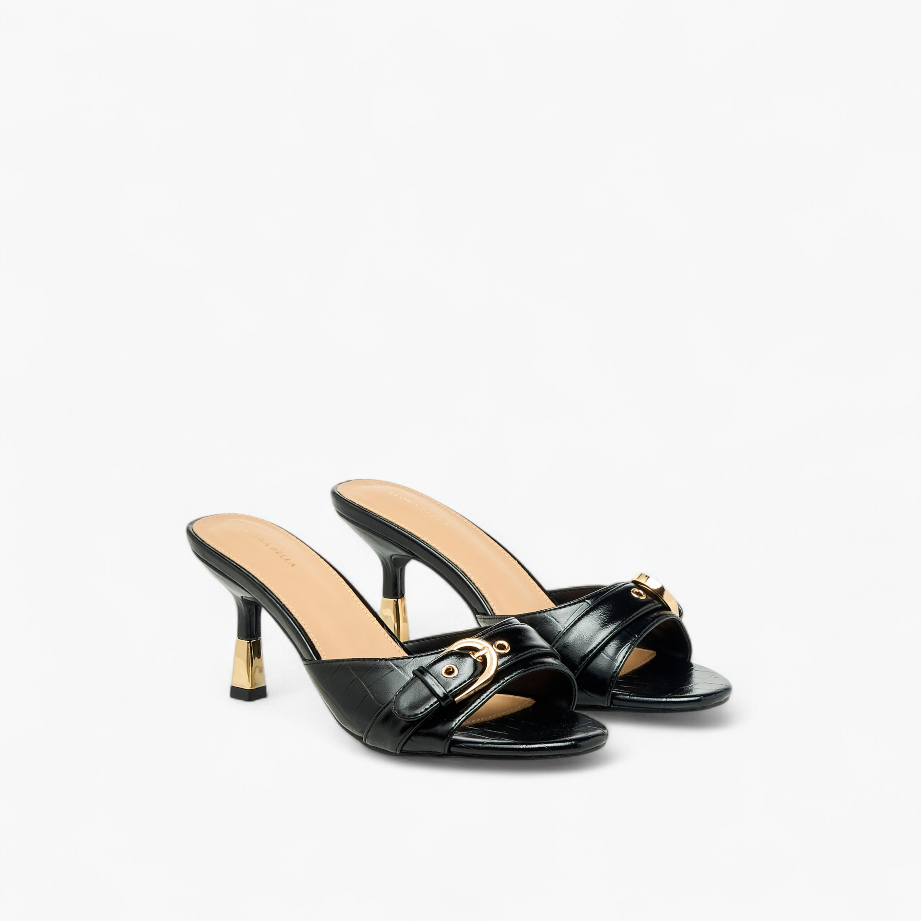 Flora Bella Women Buckle Detail Flared Heel Sandals-women-shoes-sandals-heeled-image-1