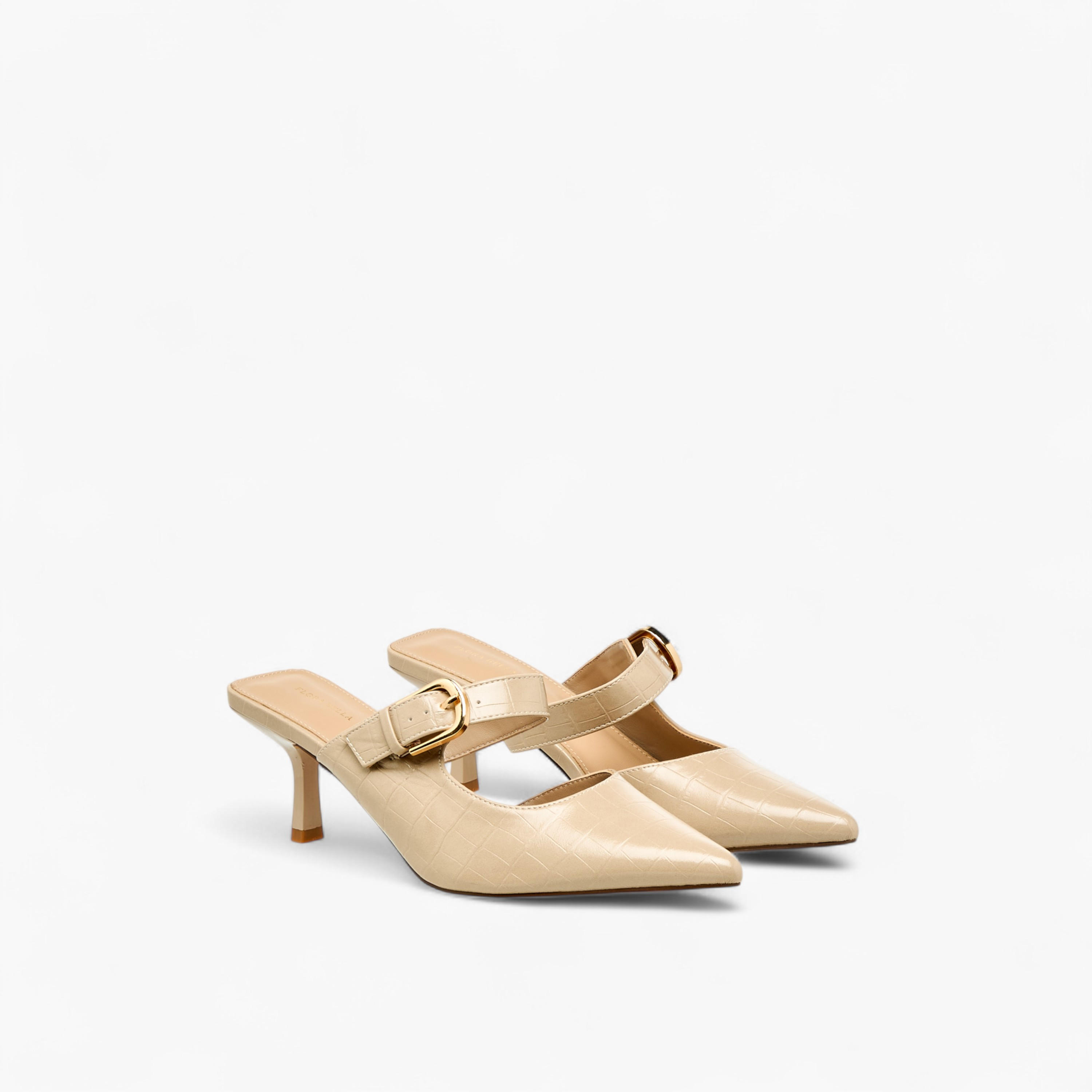 Flora Bella Womens Buckle Detail Flared Heel Mules-women-shoes-heels-image-1