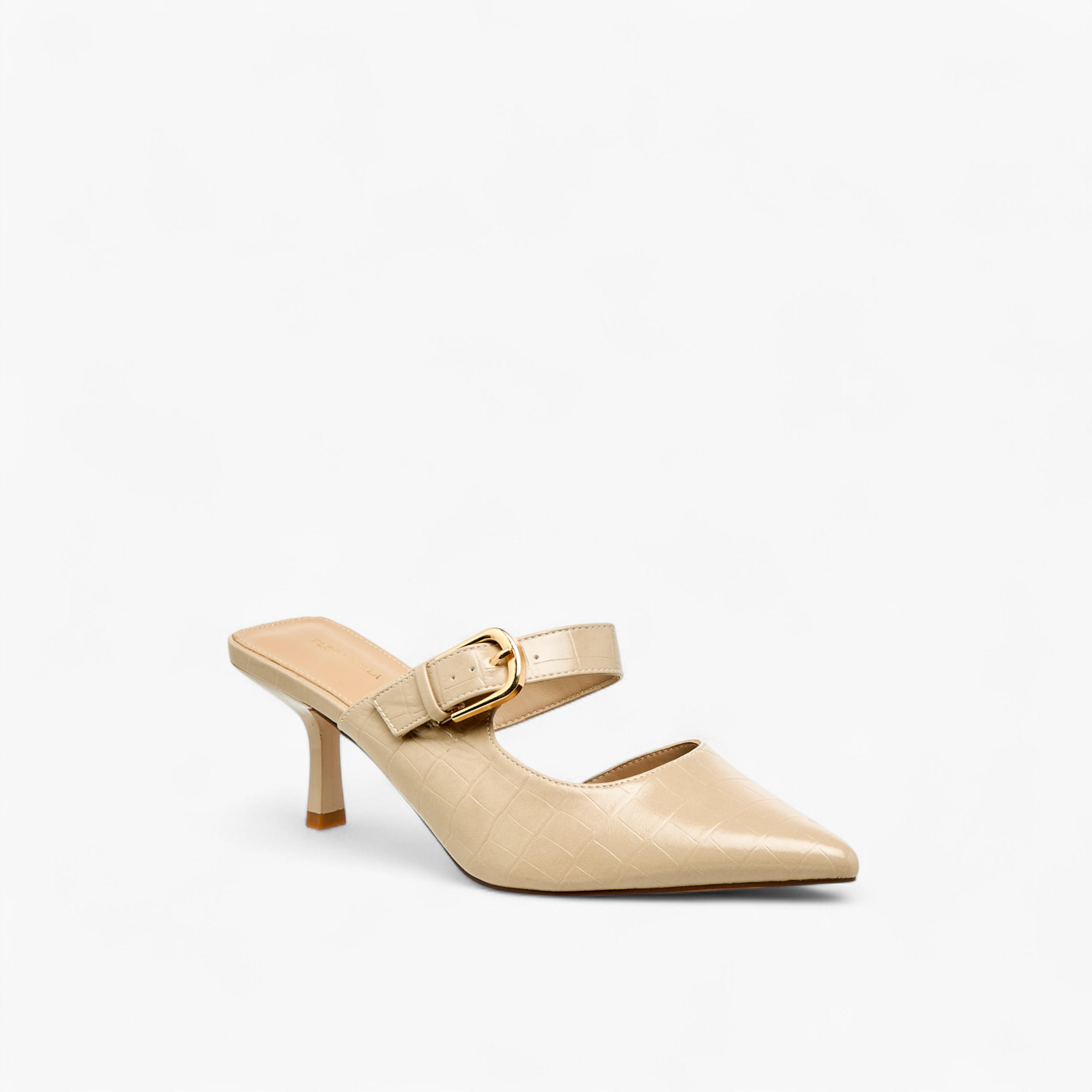 Flora Bella Womens Buckle Detail Flared Heel Mules-women-shoes-heels-image-2