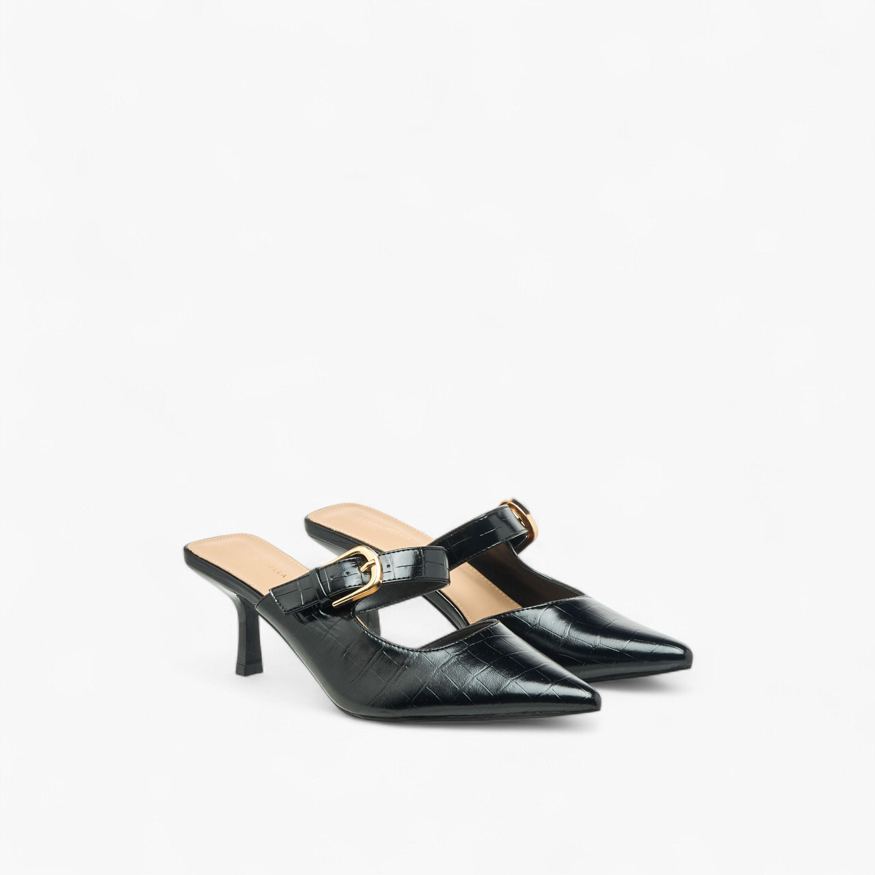 حذاء ميول بتفاصيل إبزيم وكعب مدبب للنساء من فلورا بيلا-women-shoes-heels-image-1