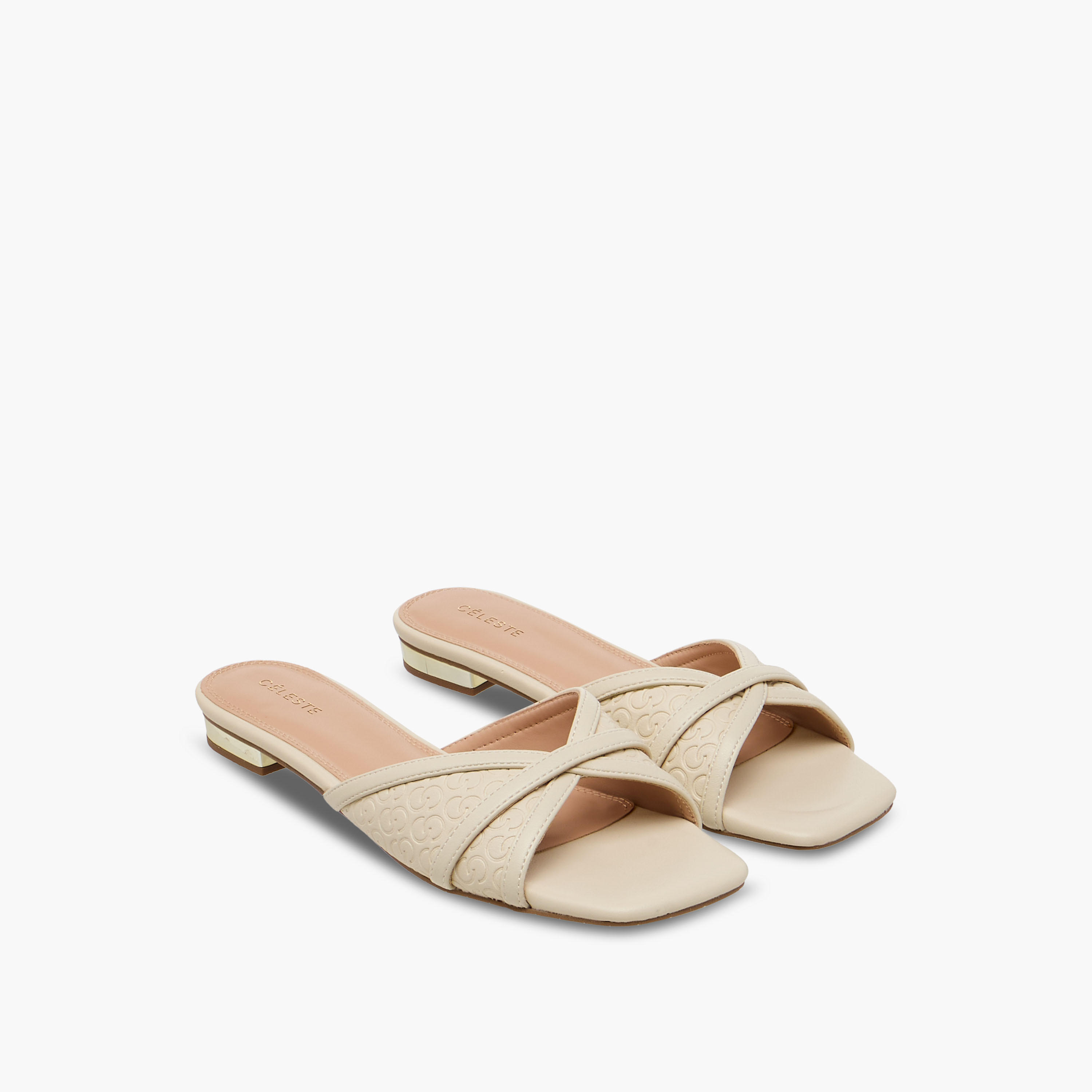 Celeste Women Monogram Embossed Sandals-women-shoes-flats-sandals-image-1