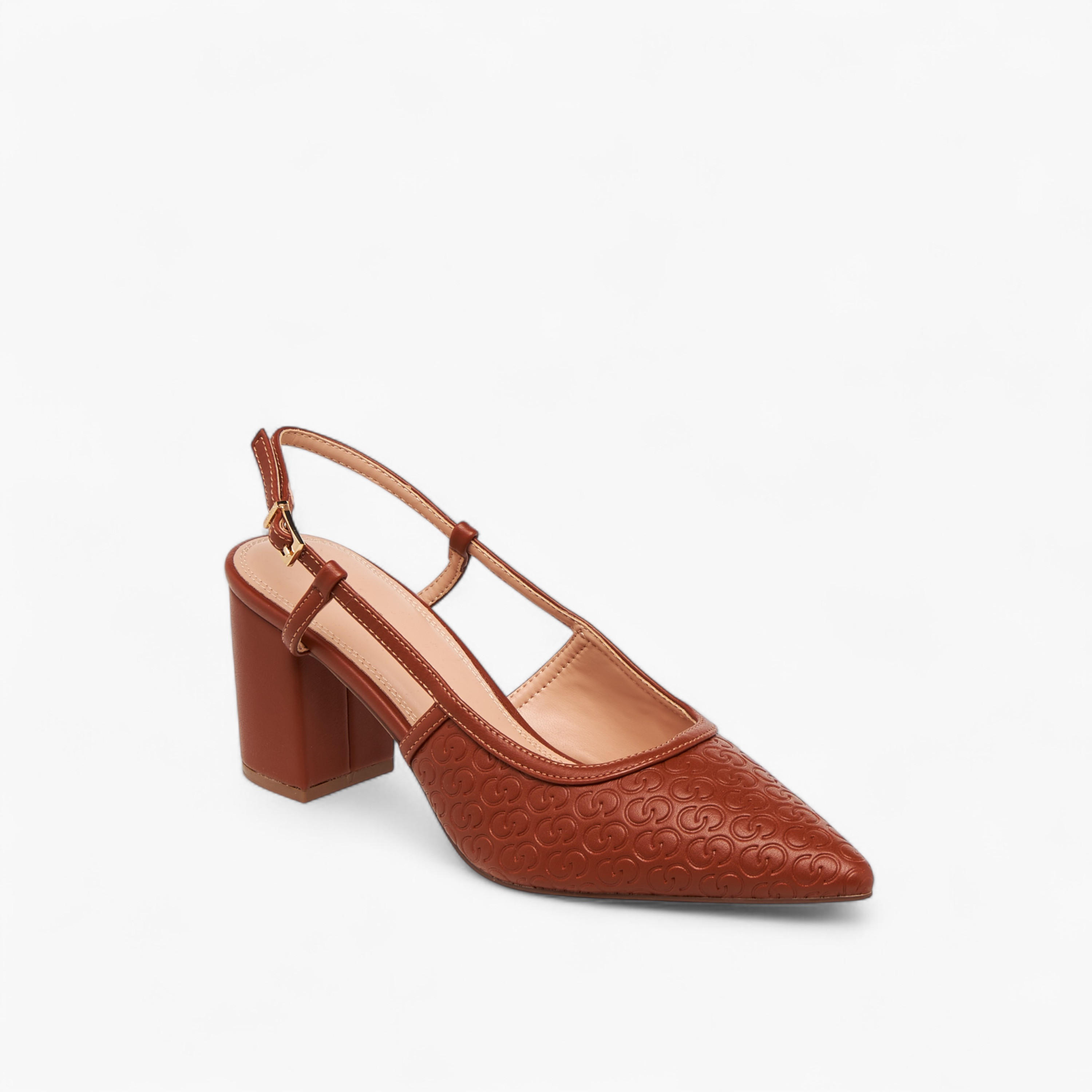 Celeste Women's Monogram Embossed Pointed Toe Shoes with Block Heels-women-shoes-heels-image-2