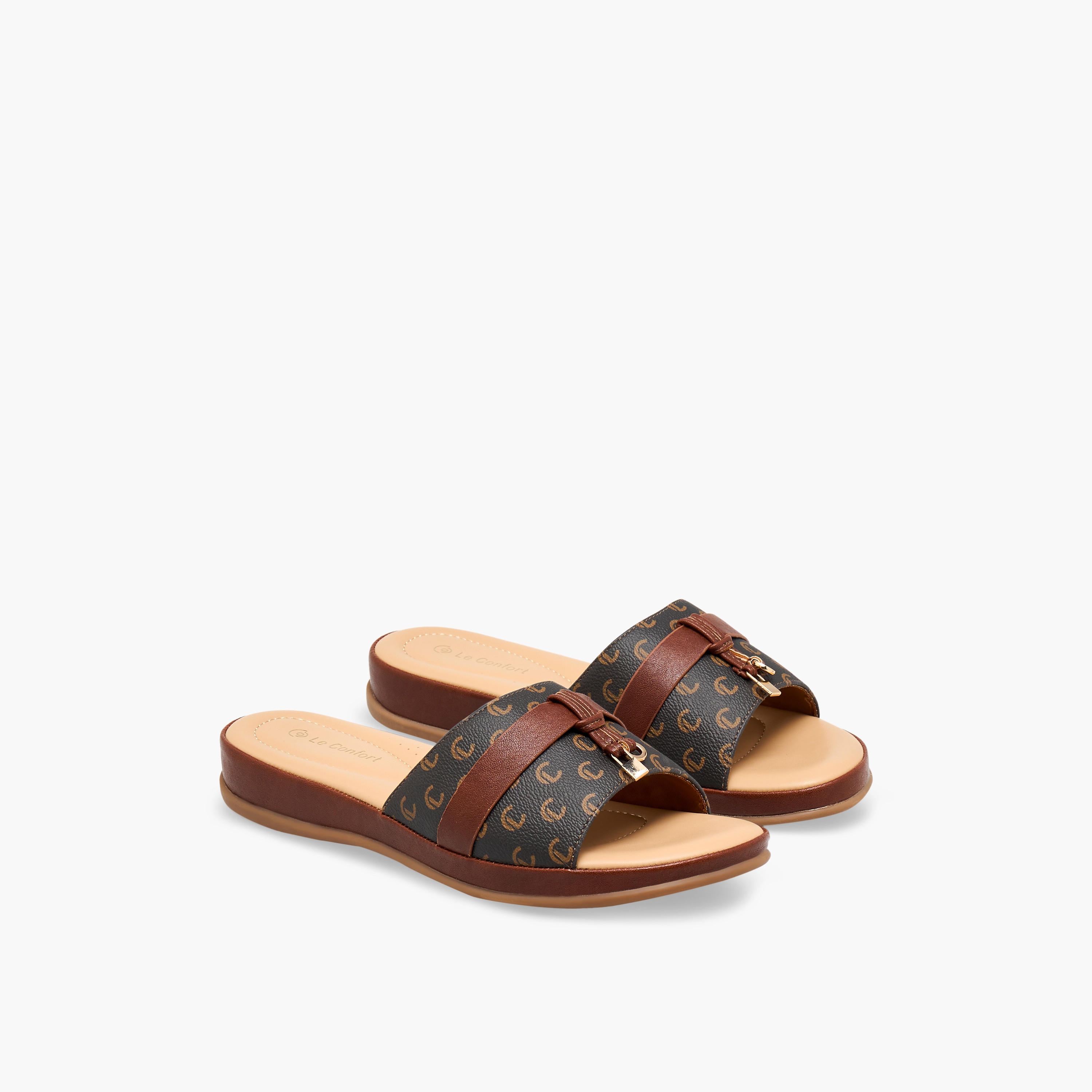 Le Confort Women Monogram Print Slip-On Sandals-women-shoes-sandals-flats-image-1