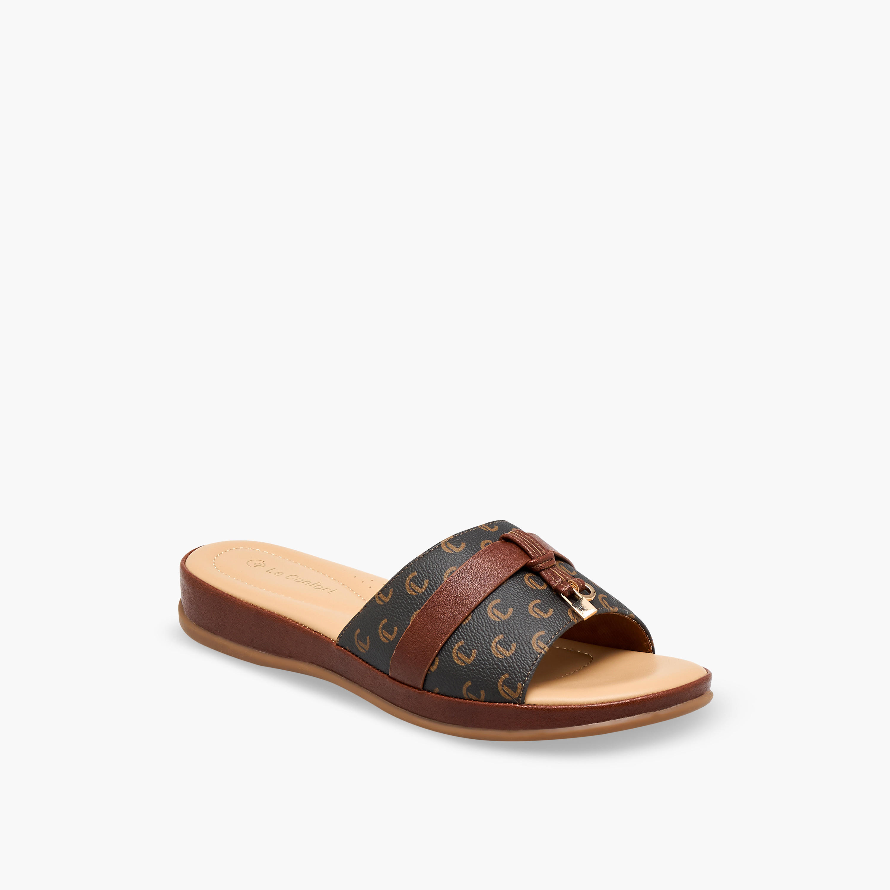 Le Confort Women Monogram Print Slip-On Sandals-women-shoes-sandals-flats-image-2