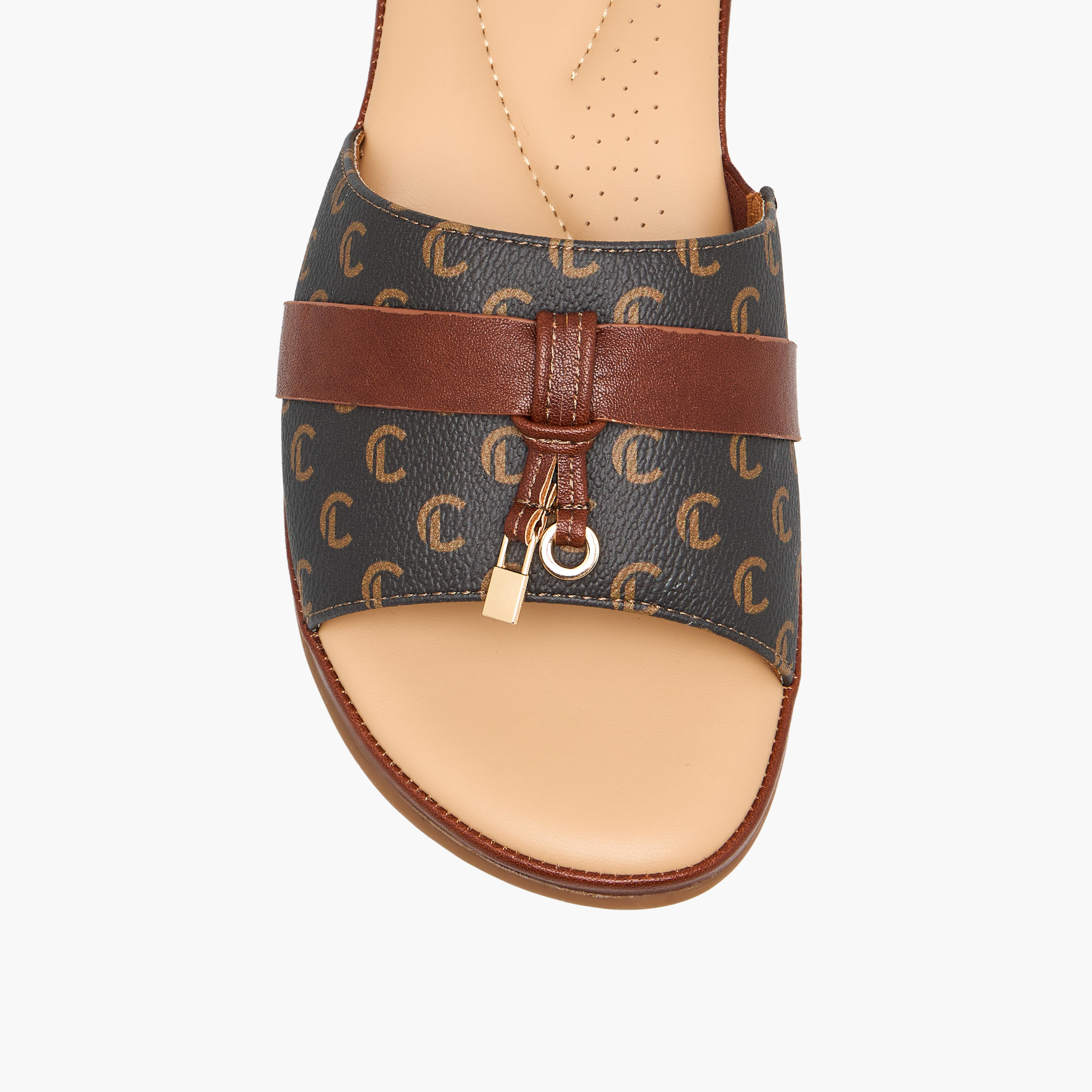 Le Confort Women Monogram Print Slip-On Sandals-women-shoes-sandals-flats-image-7