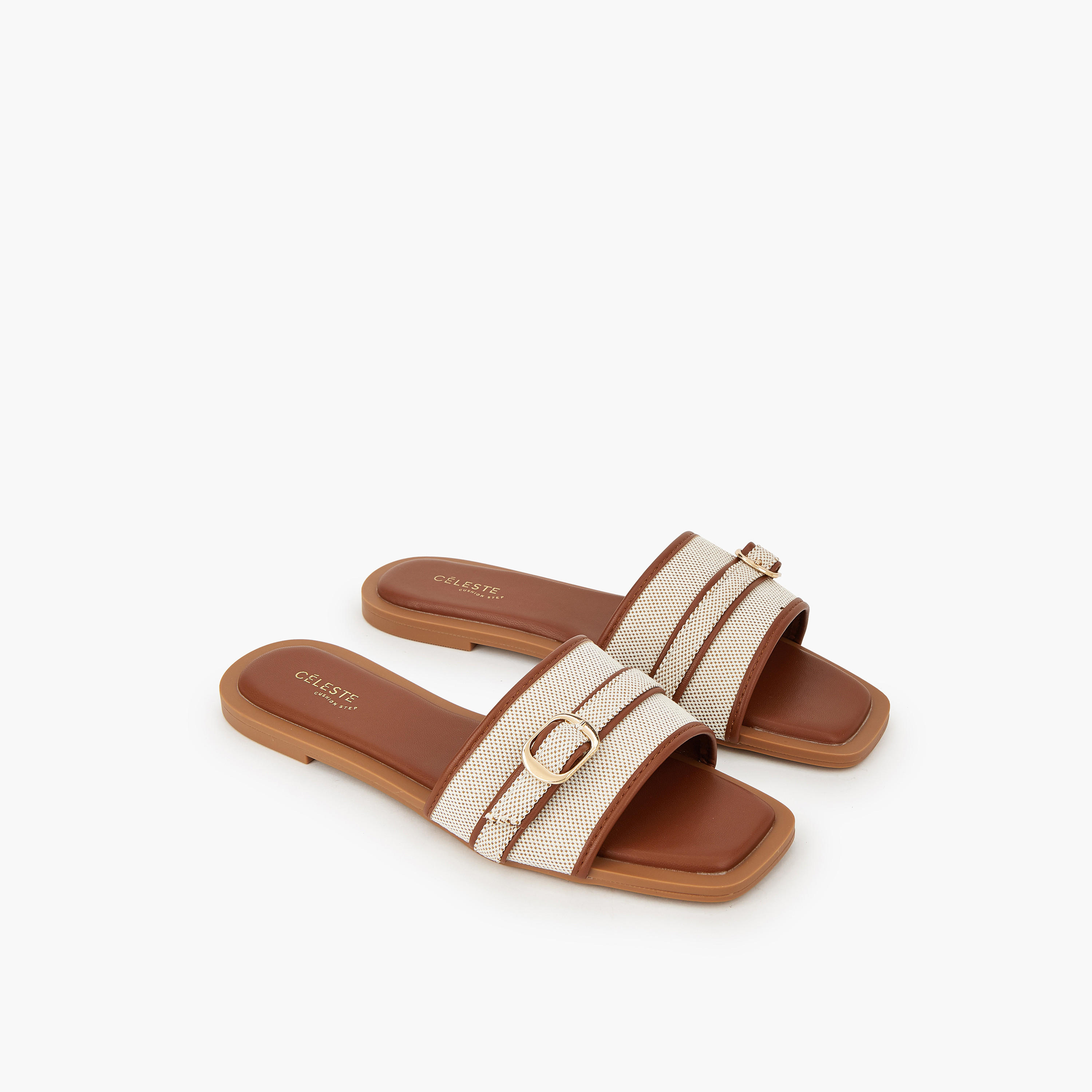 Celeste Women Textured Buckle Detail Flat Sandals-women-shoes-sandals-flats-image-1