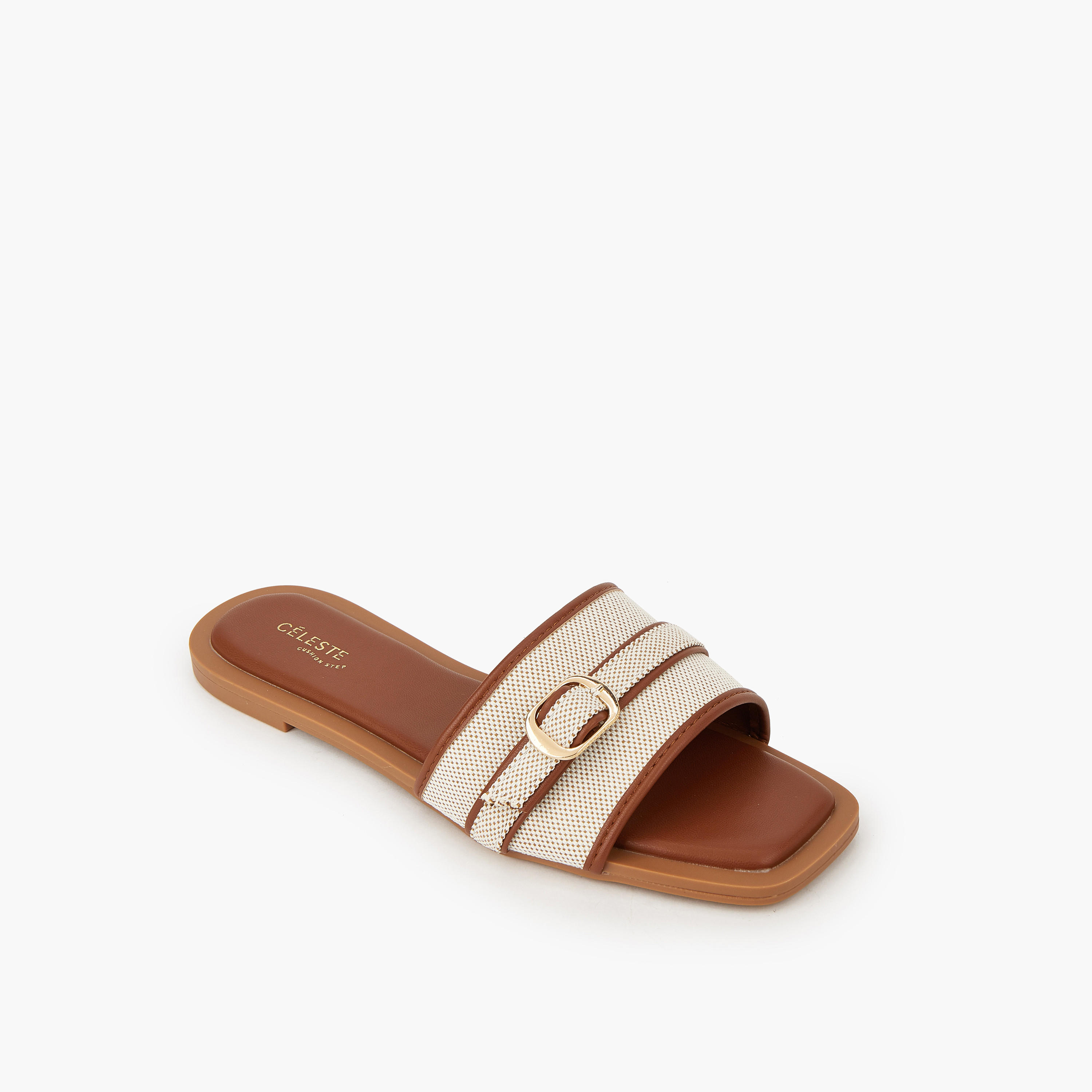 Celeste Women Textured Buckle Detail Flat Sandals-women-shoes-sandals-flats-image-2
