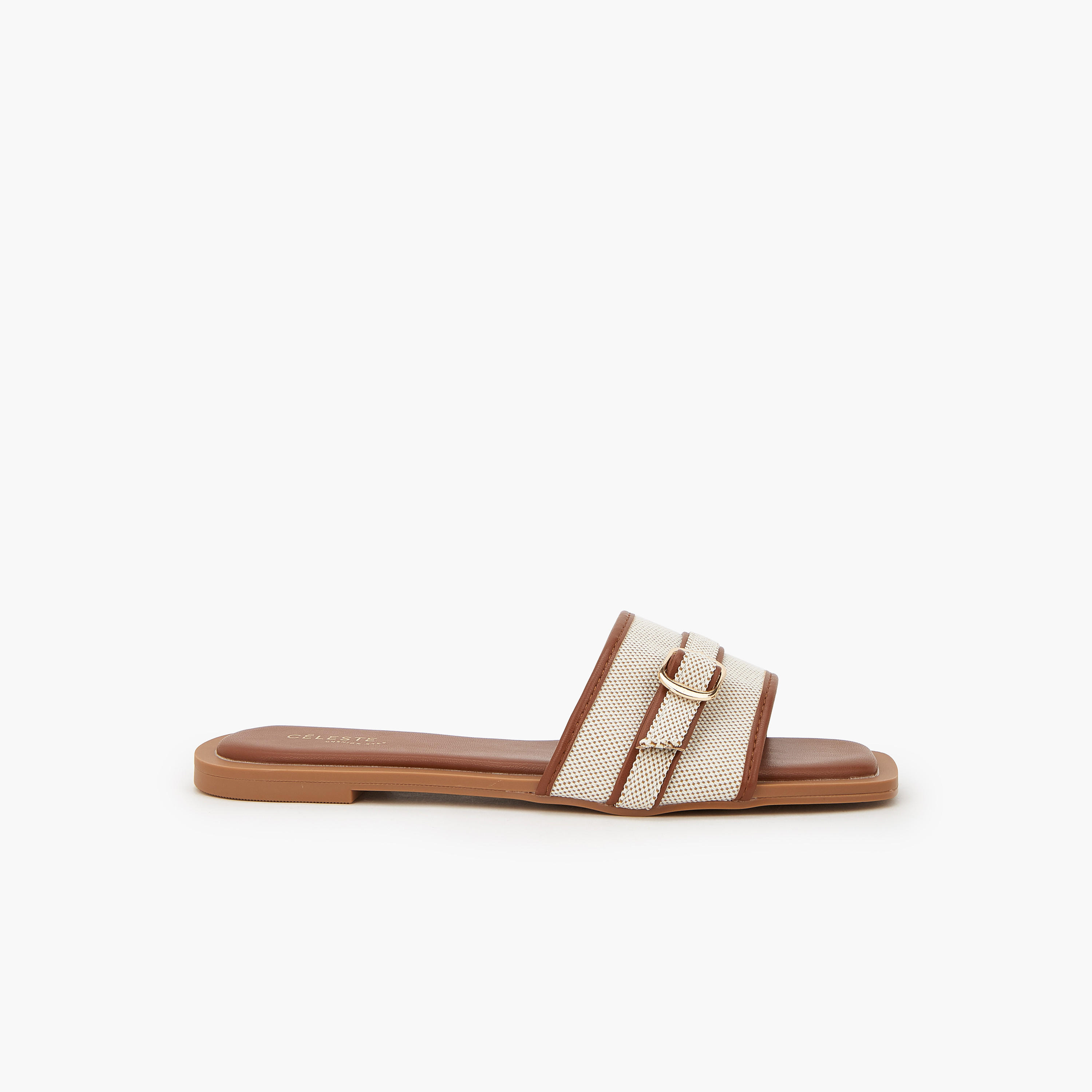 Celeste Women Textured Buckle Detail Flat Sandals-women-shoes-sandals-flats-image-3