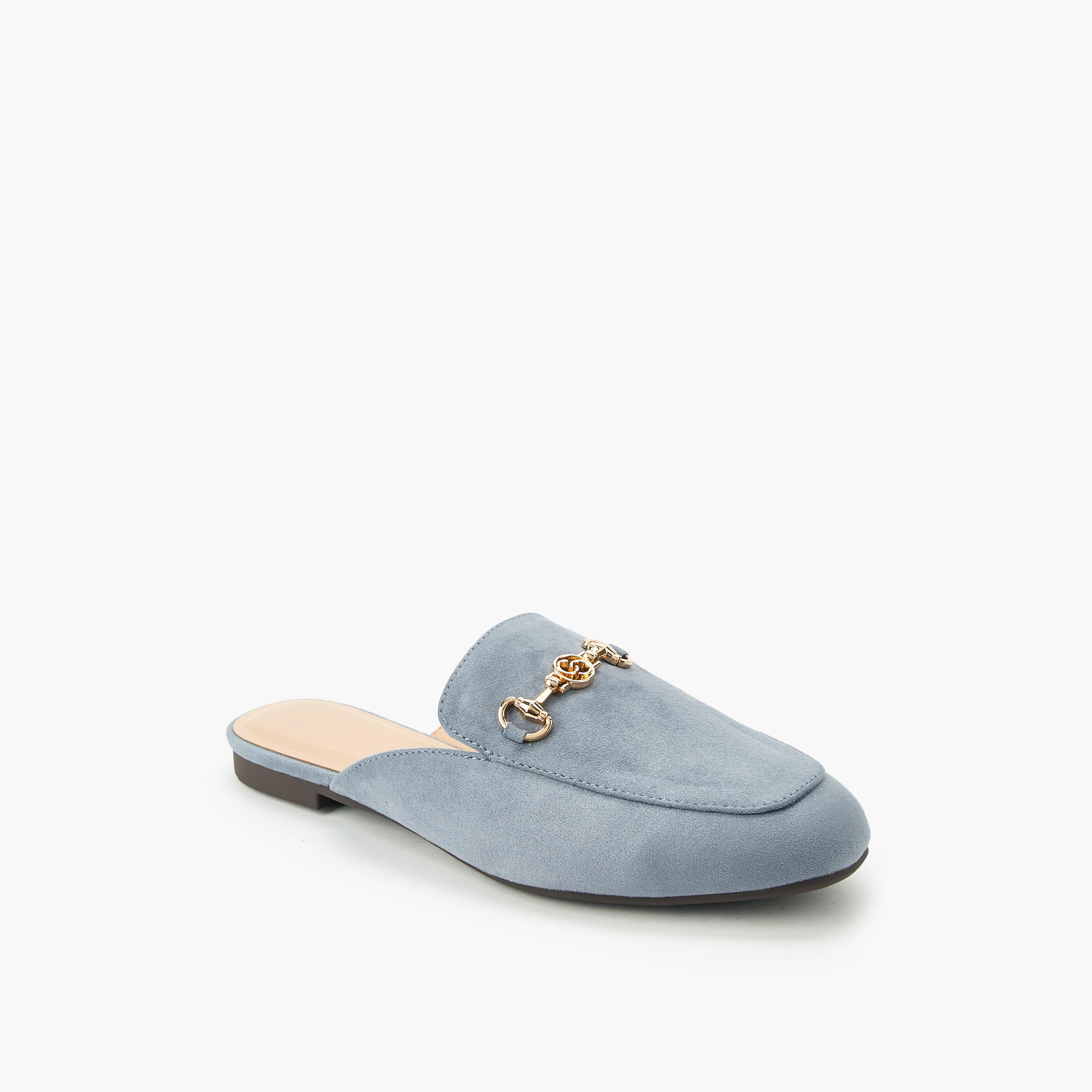 Celeste Women Horsebit Detail Suede Slip-On Mules-women-shoes-flats-mules-image-2