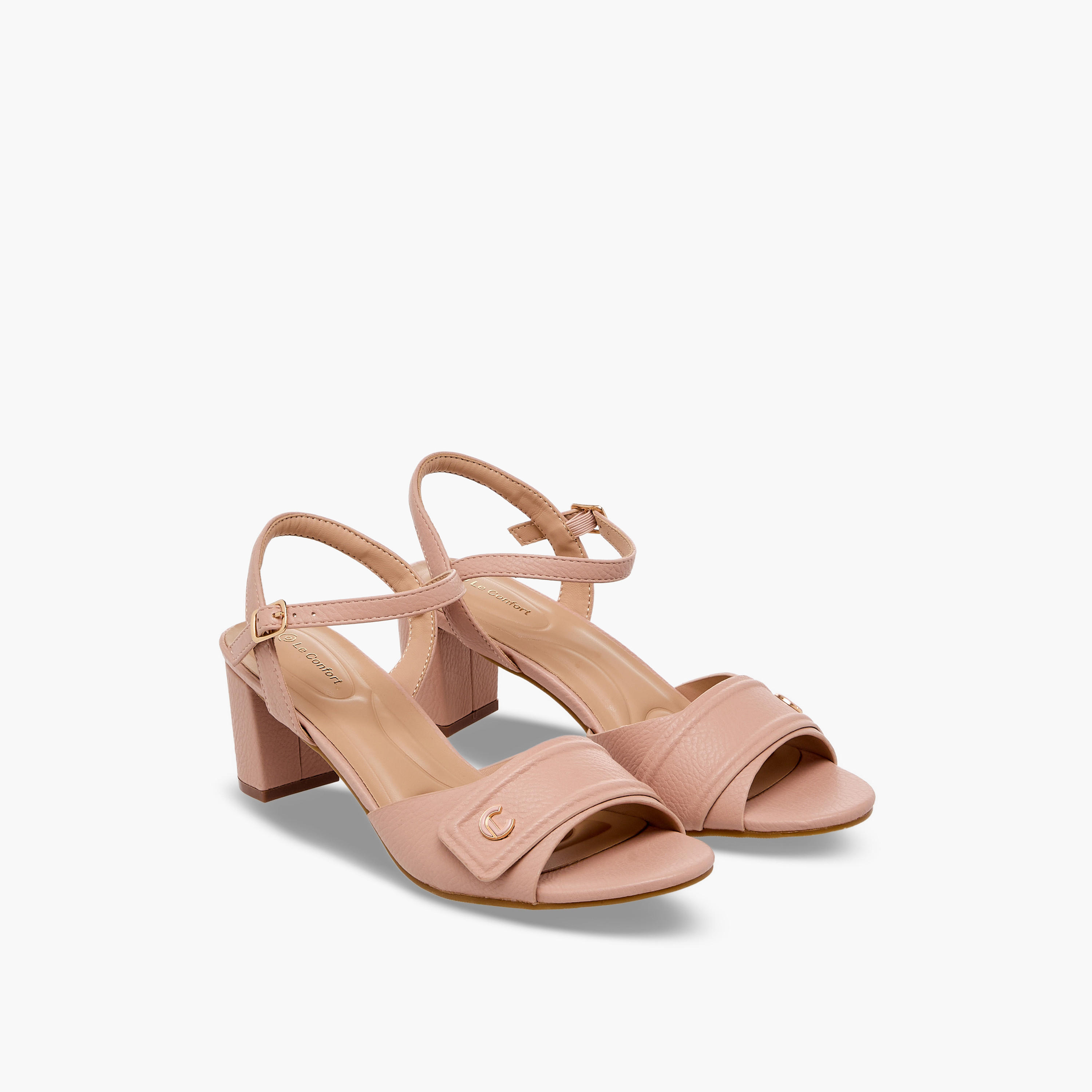 Le Confort Women Textured Block Heel Sandals-women-shoes-sandals-heeled-image-1