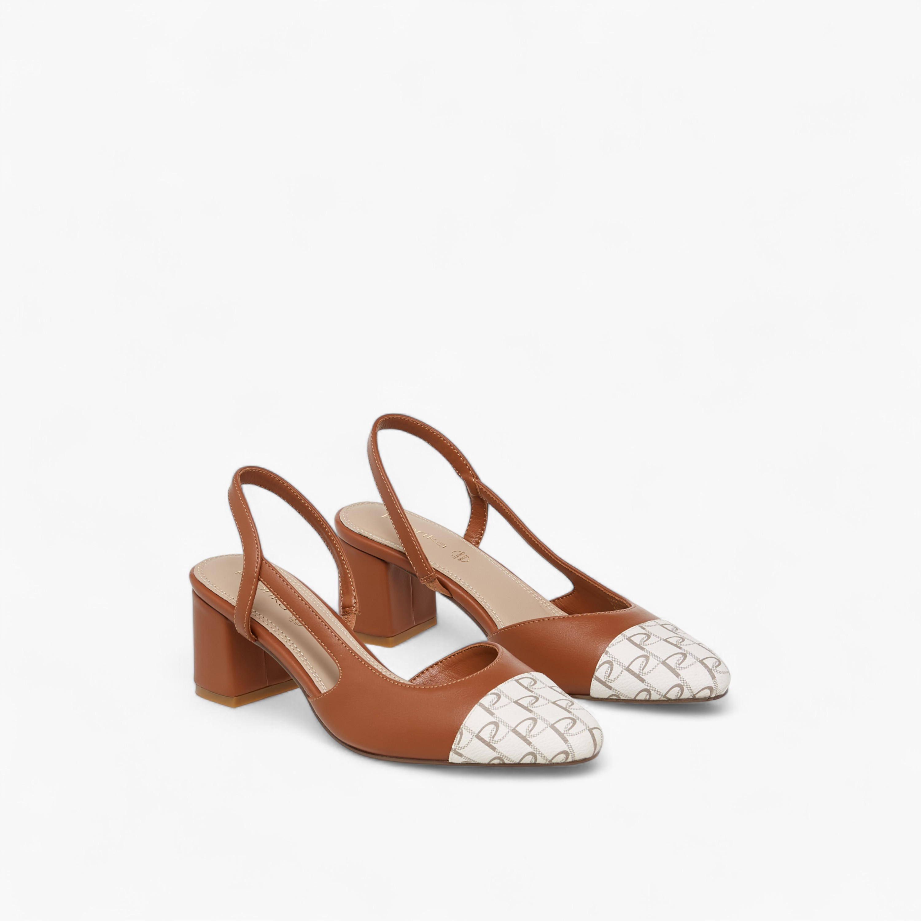 Paprika Monogram Print Slingback Shoes with Block Heels-women-shoes-heels-image-1