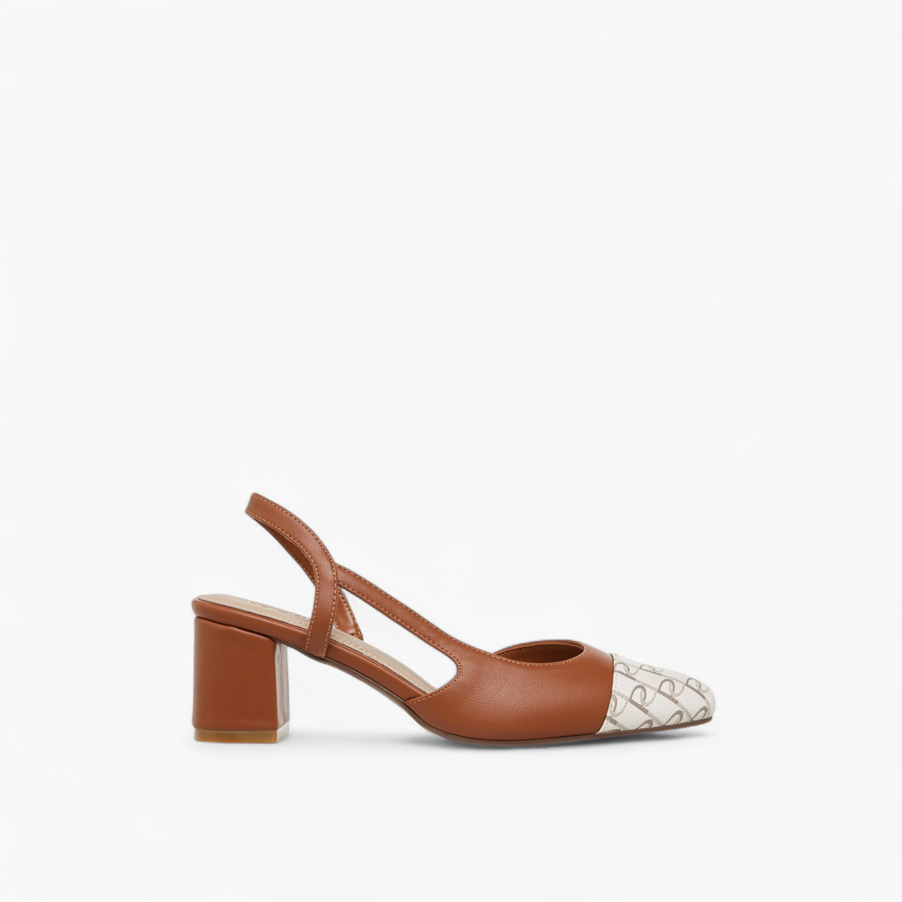 Paprika Monogram Print Slingback Shoes with Block Heels-women-shoes-heels-image-3