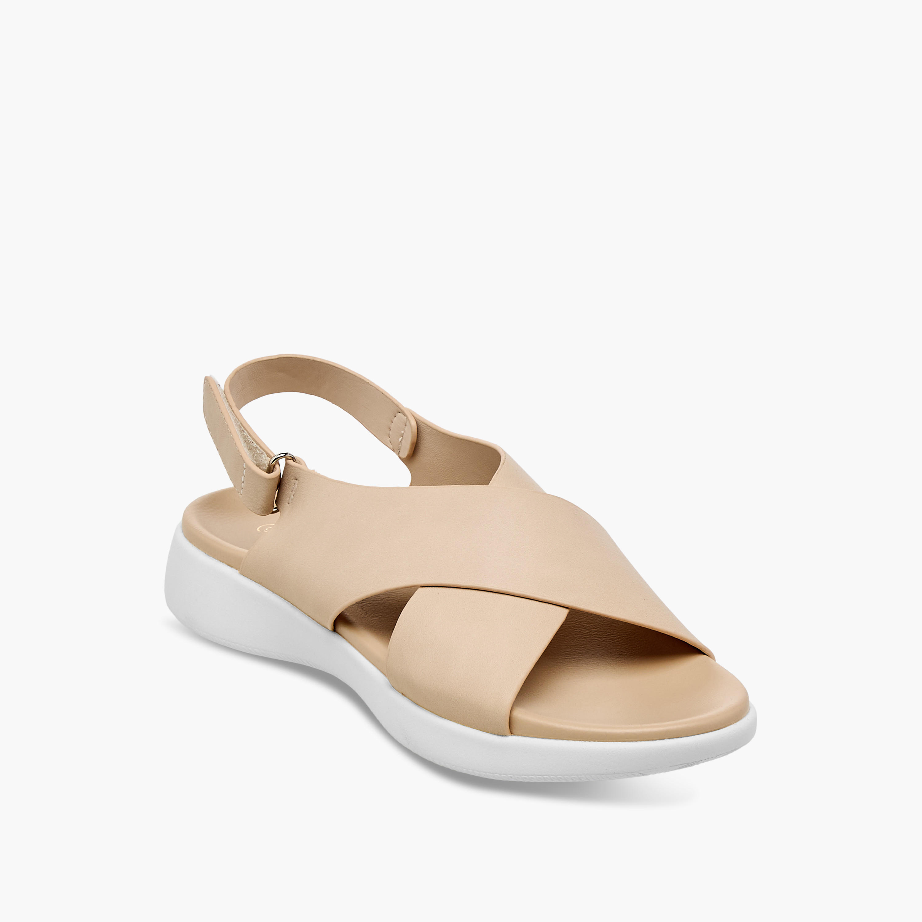 صندل مريح سادة بأحزمة متقاطعة وشريط إغلاق لاصق من لو كونفورت-women-shoes-flats-sandals-image-2
