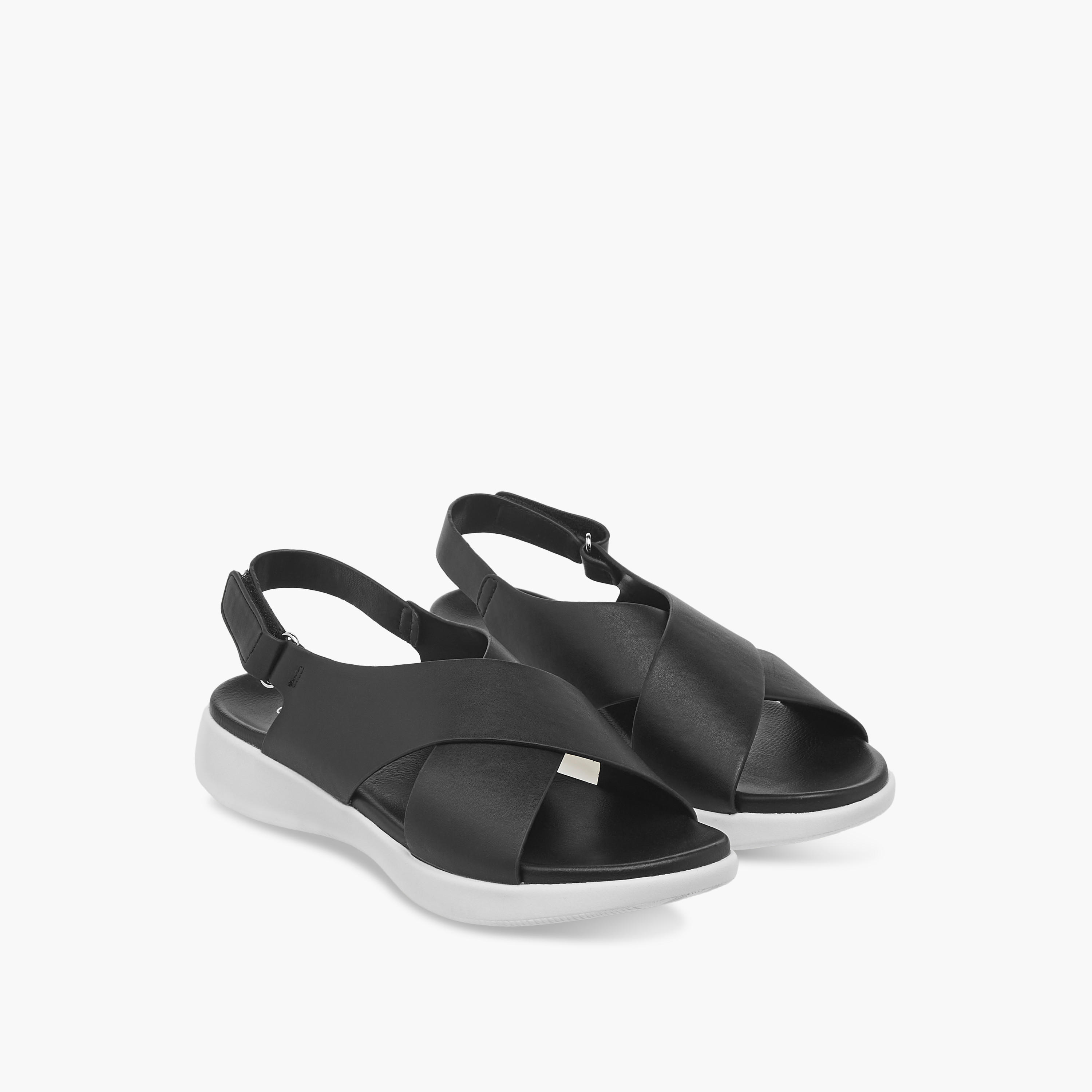 Le Confort Solid Cross Strap Comfort Sandals with Hook and Loop Closure-women-shoes-flats-sandals-image-1