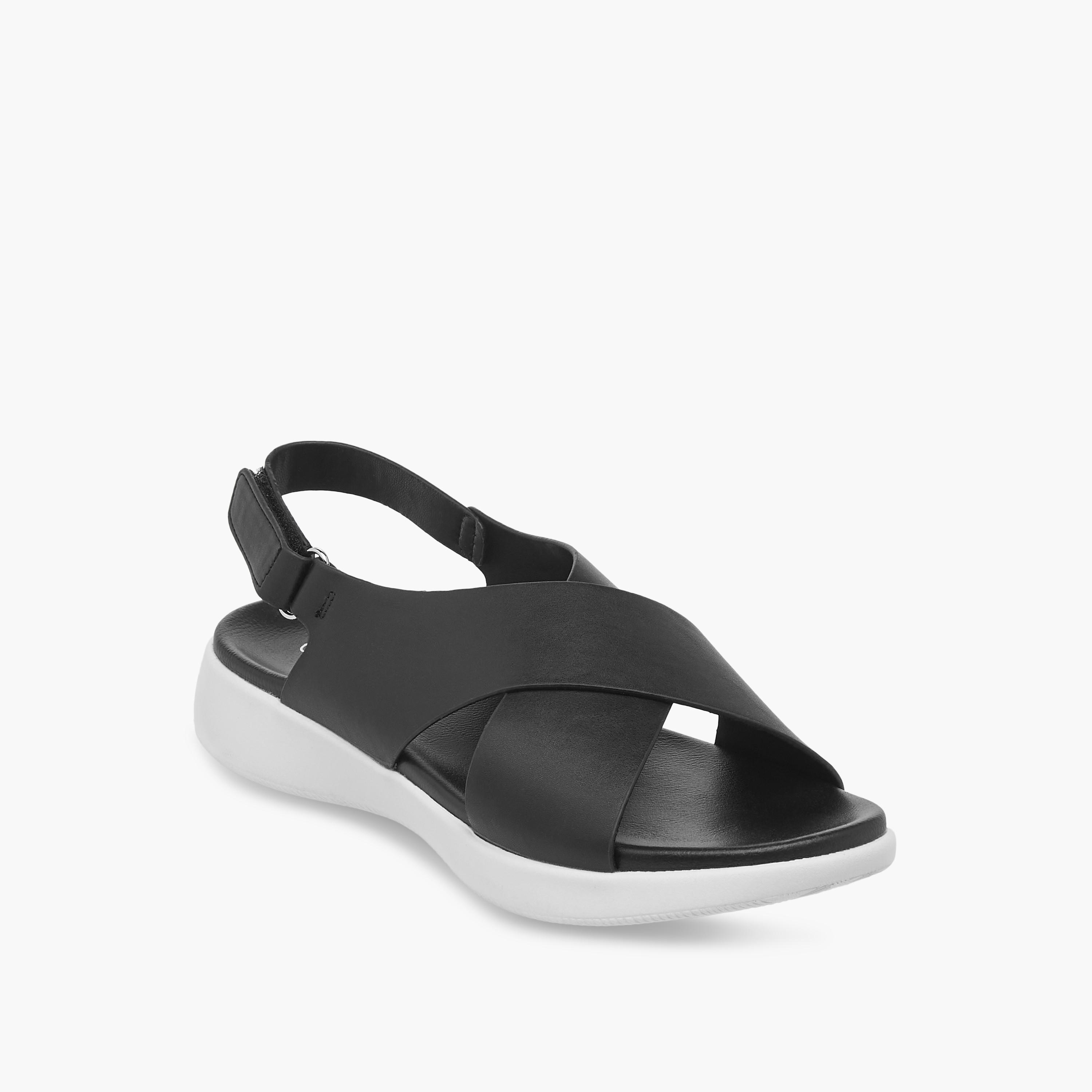 Le Confort Solid Cross Strap Comfort Sandals with Hook and Loop Closure-women-shoes-flats-sandals-image-2