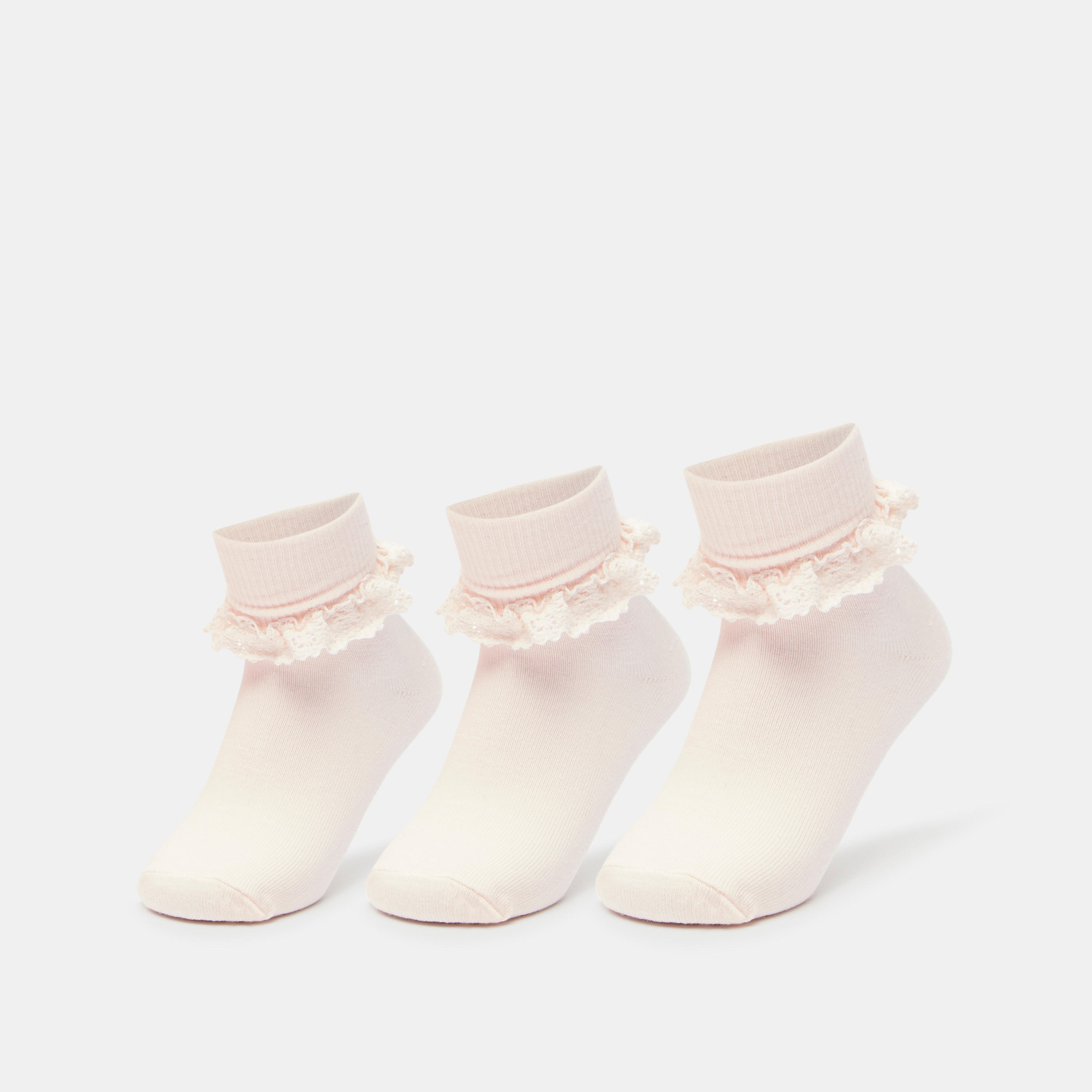 Solid Ankle Length Socks with Frill Detail - Set of 3-girls-accessories-socks-image-1