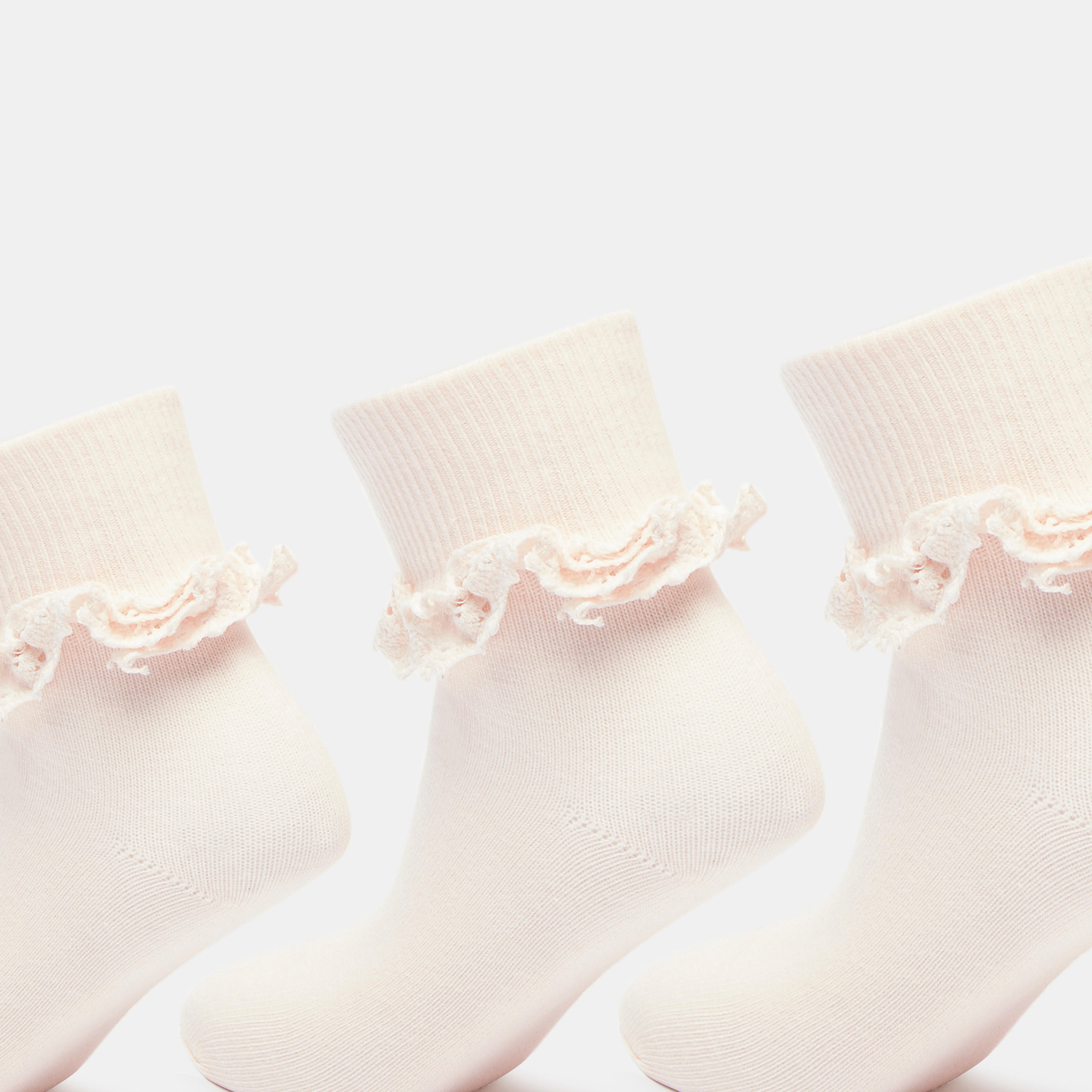 Solid Ankle Length Socks with Frill Detail - Set of 3-girls-accessories-socks-image-3
