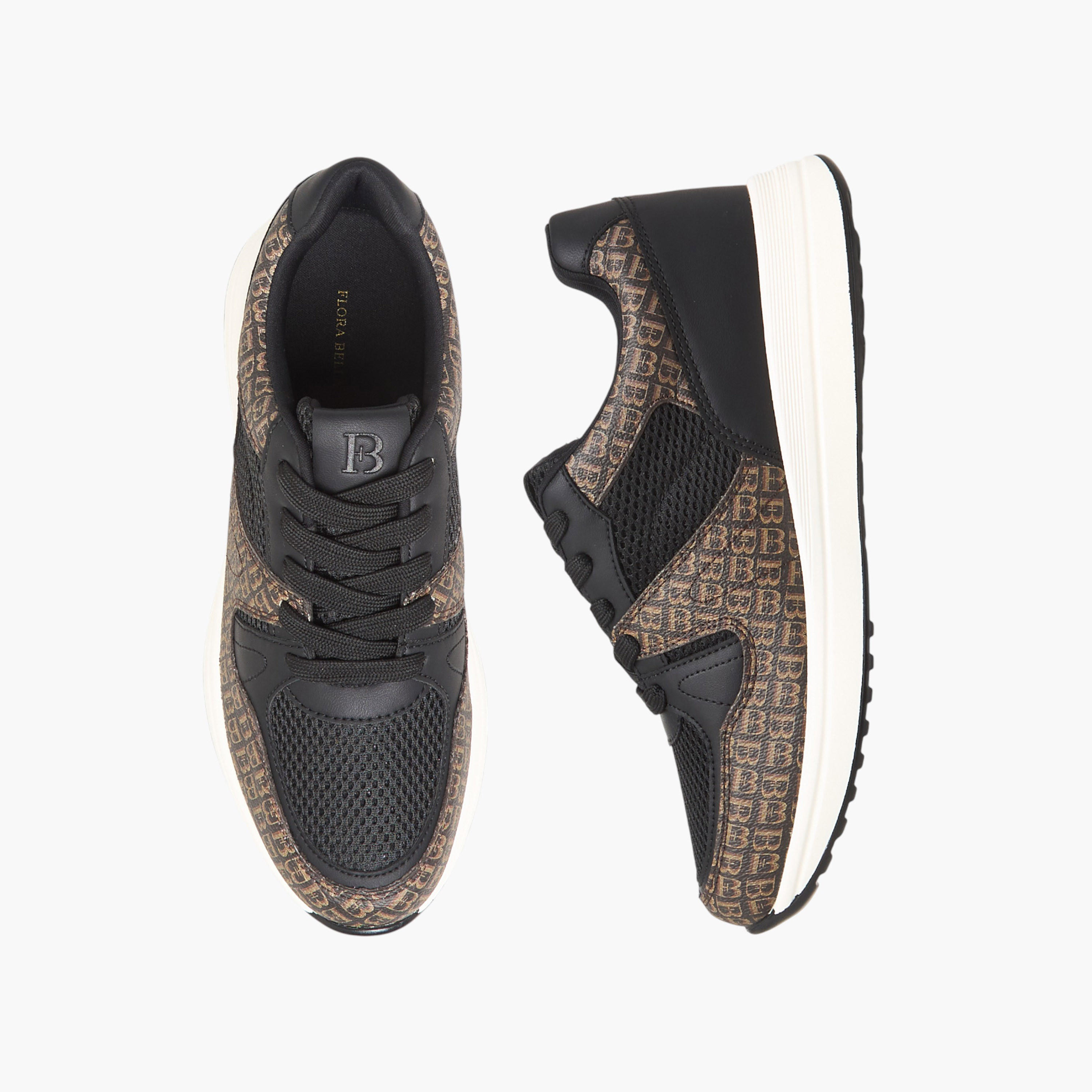 حذاء سنيكرز برباط إغلاق وطبعات مونوجرام للنساء من فلورا بيلا-women-shoes-sneakers-image-1