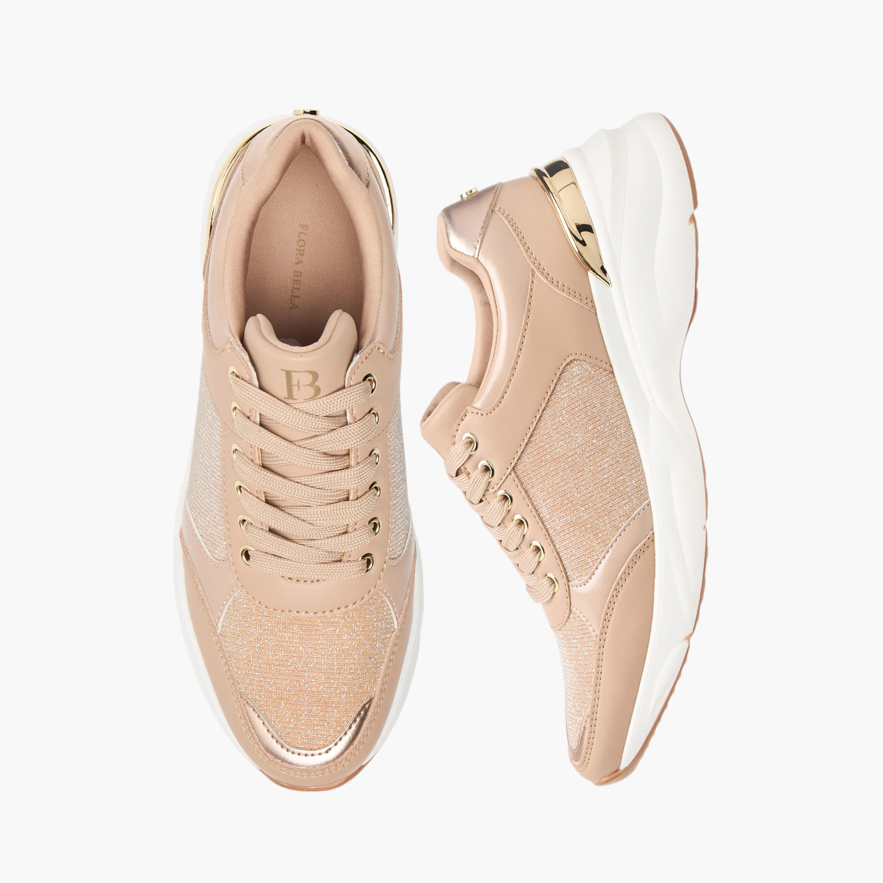 Flora Bella Glitter Textured Sneakers with Lace-Up Closure-women-shoes-sneakers-image-1