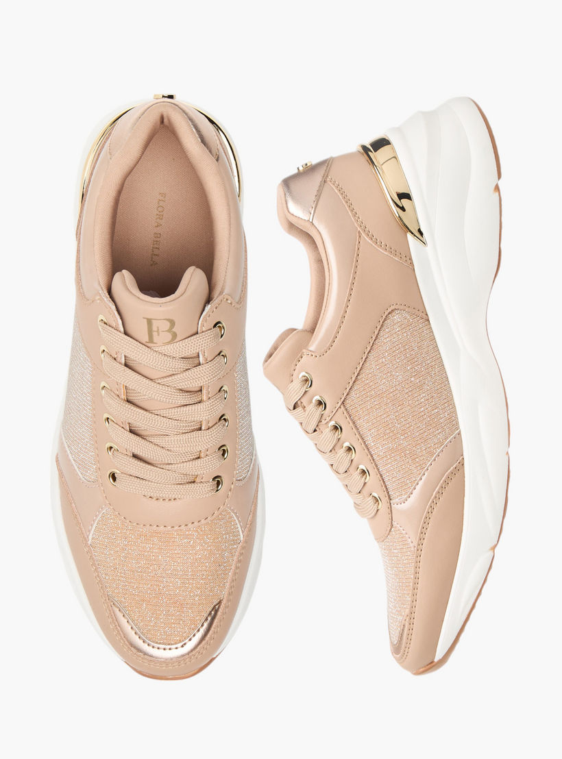 Flora Bella Glitter Textured Sneakers with Lace-Up Closure-women-shoes-sneakers-image-1