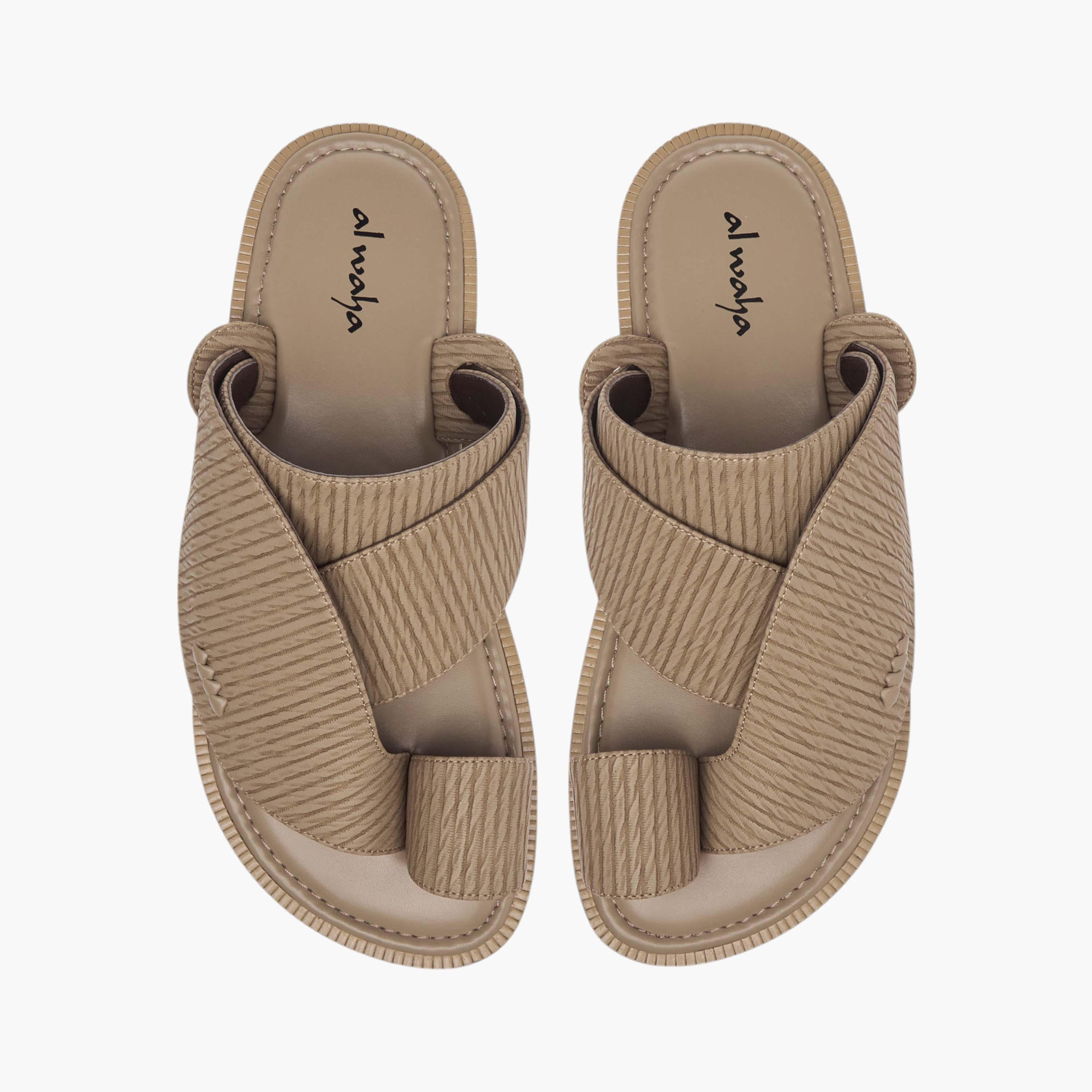 Al Waha Textured Slip-On Arabic Sandals with Toe Loop-men-shoes-sandals-image-1