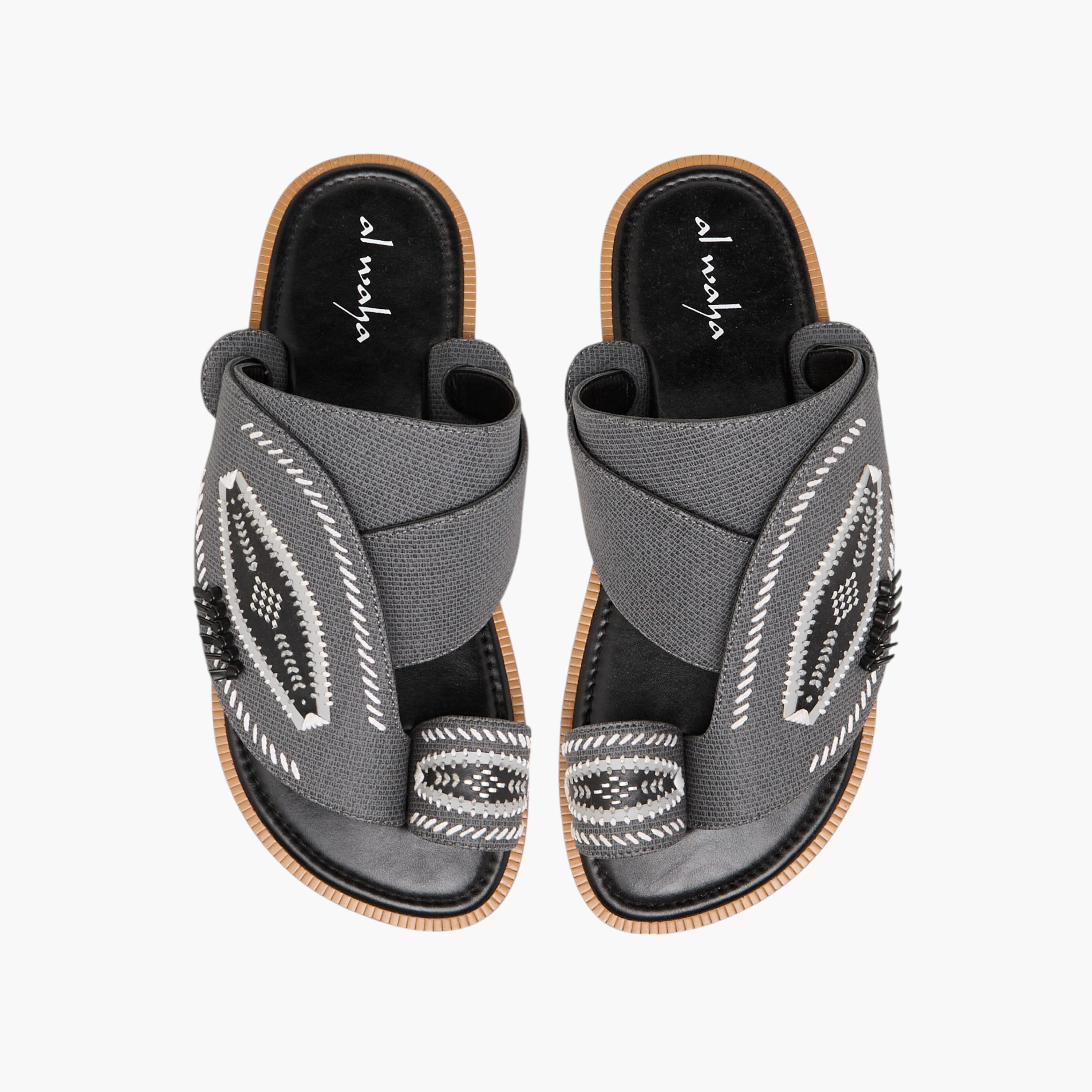 Al Waha Embroidered Slip-On Arabic Sandals with Toe Loop-men-shoes-sandals-image-1