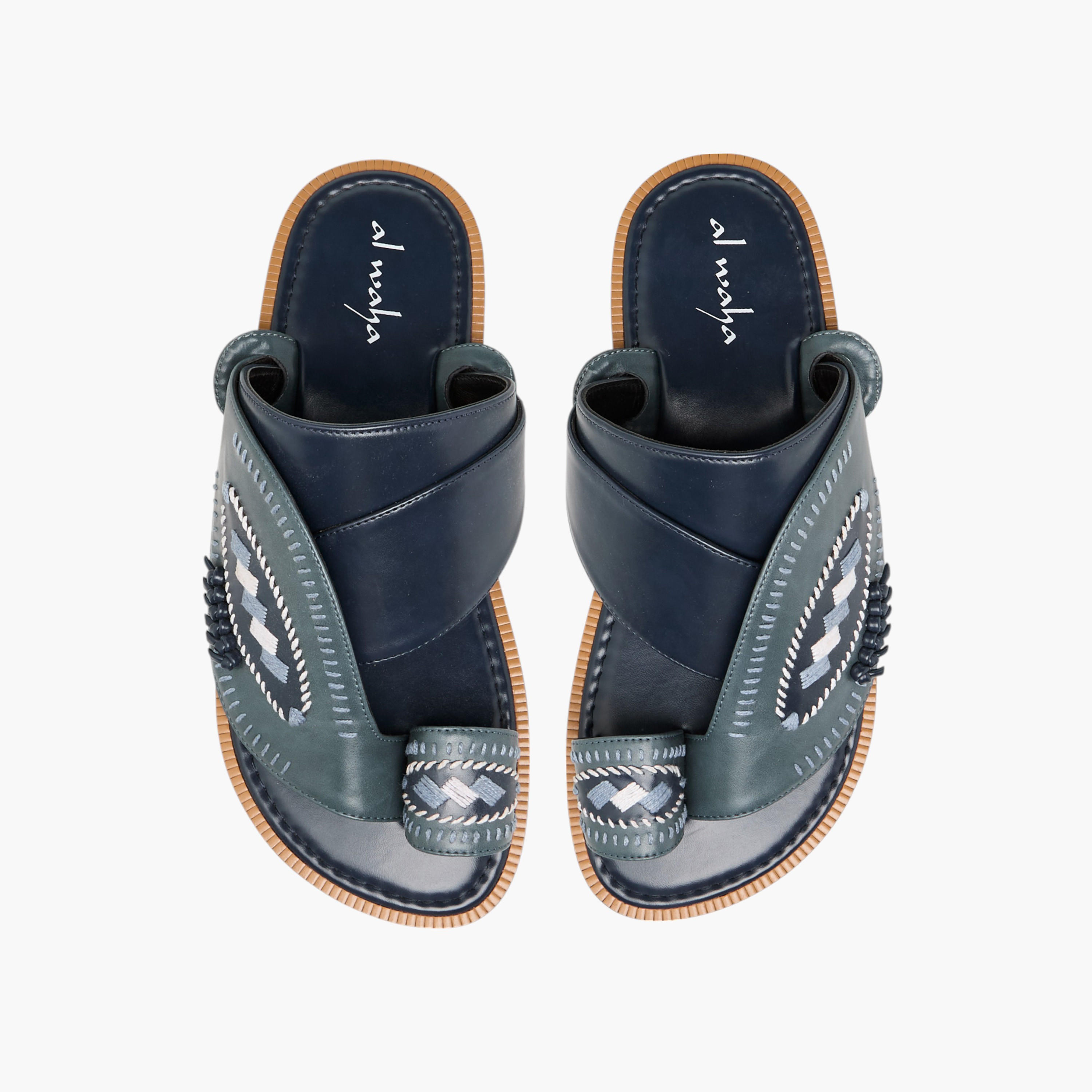 Al Waha Embroidered Slip-On Arabic Sandals with Toe Loop-men-shoes-sandals-image-1