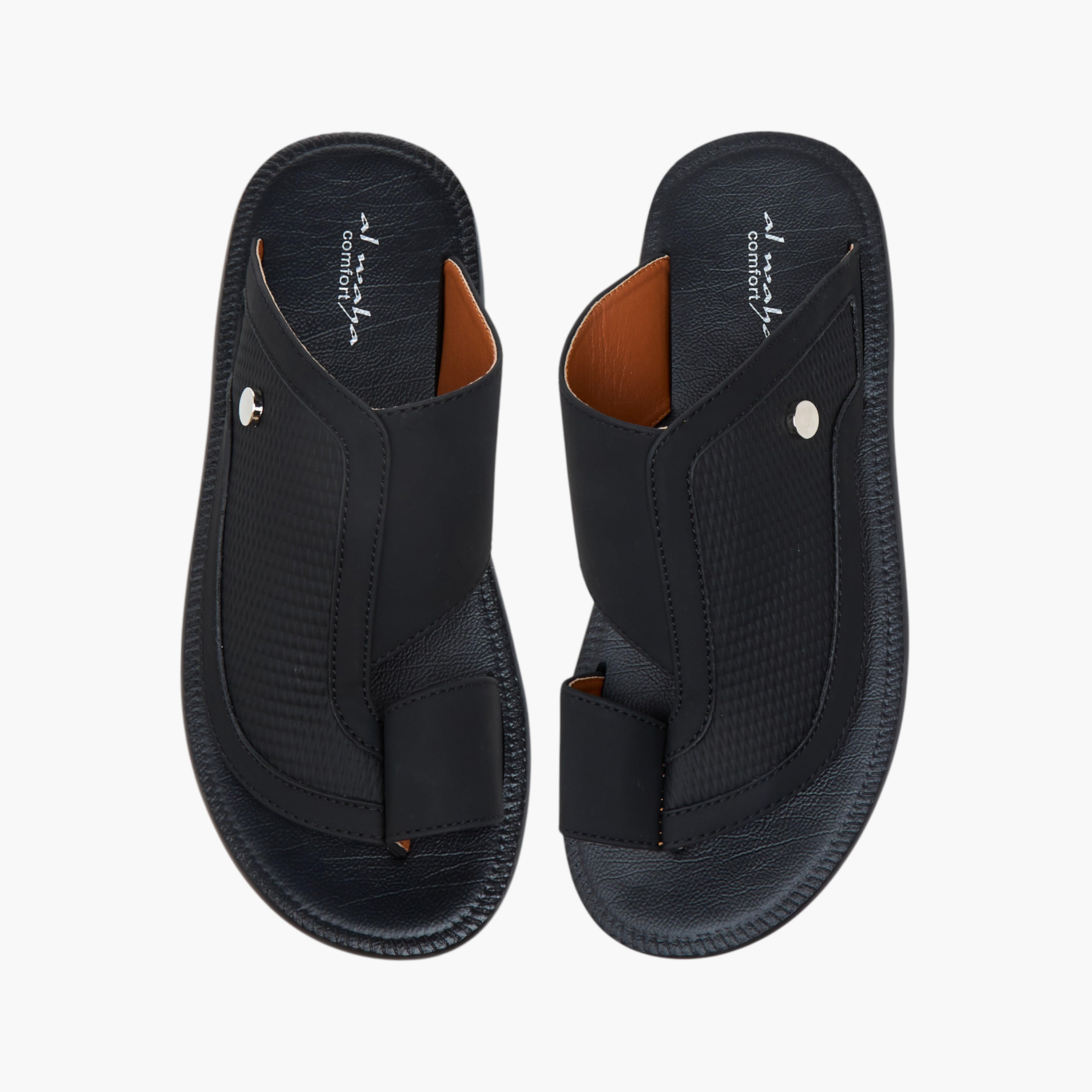 Al Waha Textured Slip-On Arabic Sandals with Toe Loop Detail-men-shoes-sandals-image-1