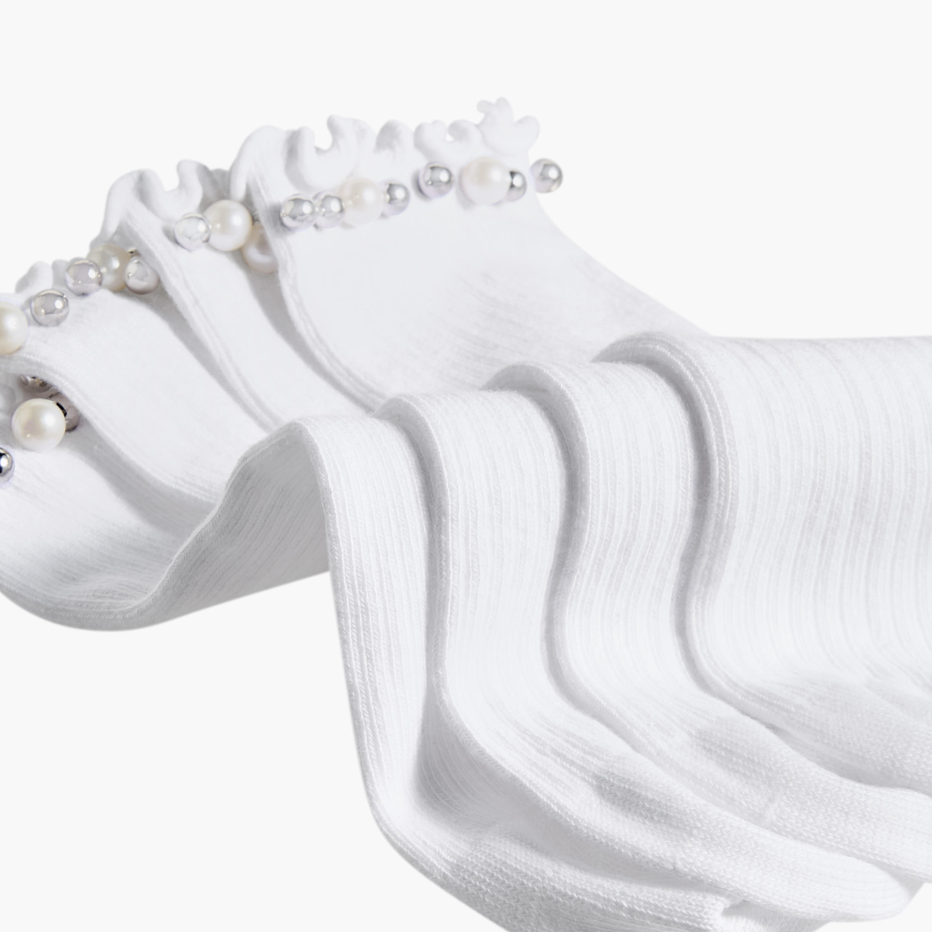 Pack of 2 Celeste Girls Socks Crew Length Pearl Embellished Design-girls-accessories-socks-image-4