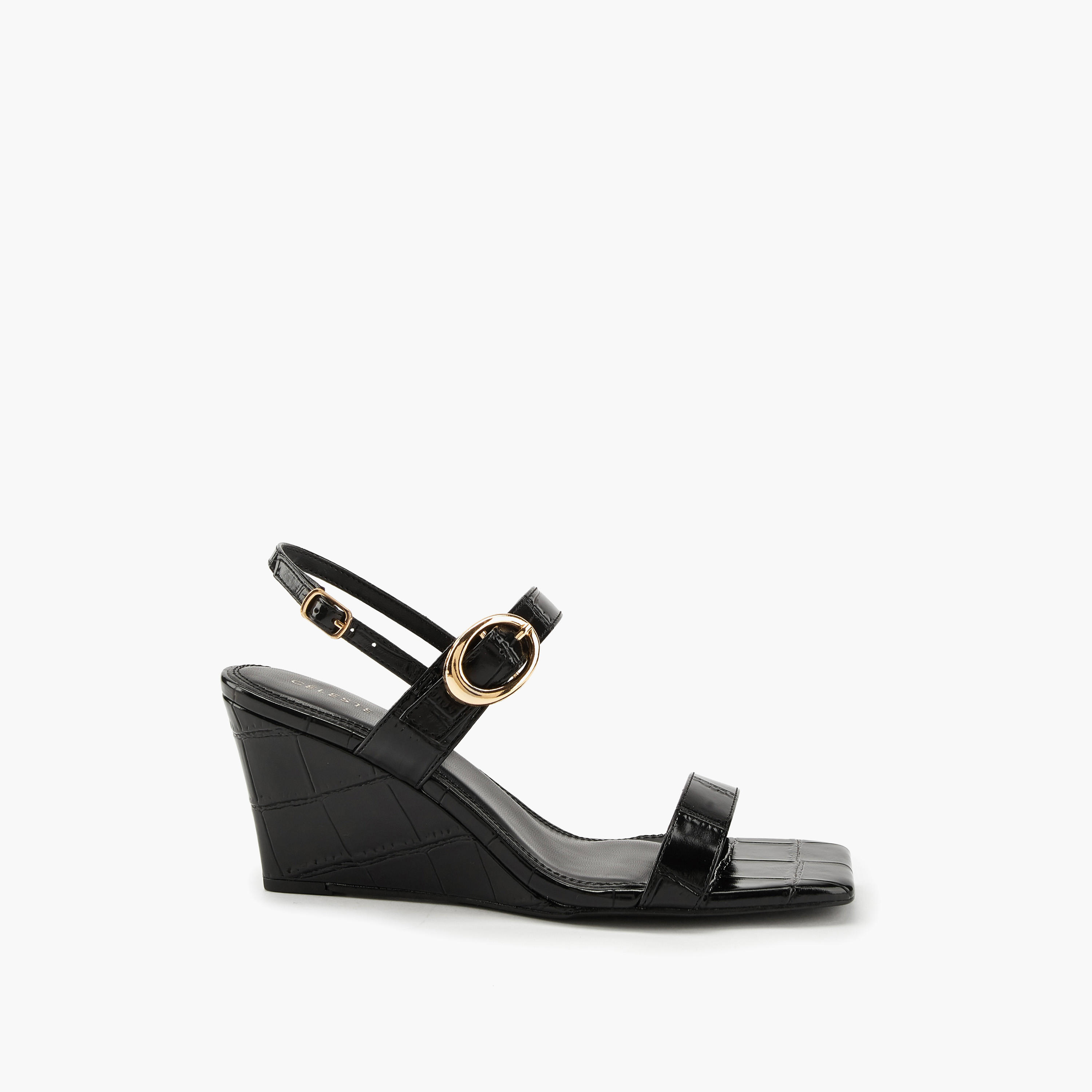 Celeste Women's Solid Wedge Heeled Sandals with Buckle Closure-women-shoes-sandals-heeled-image-2