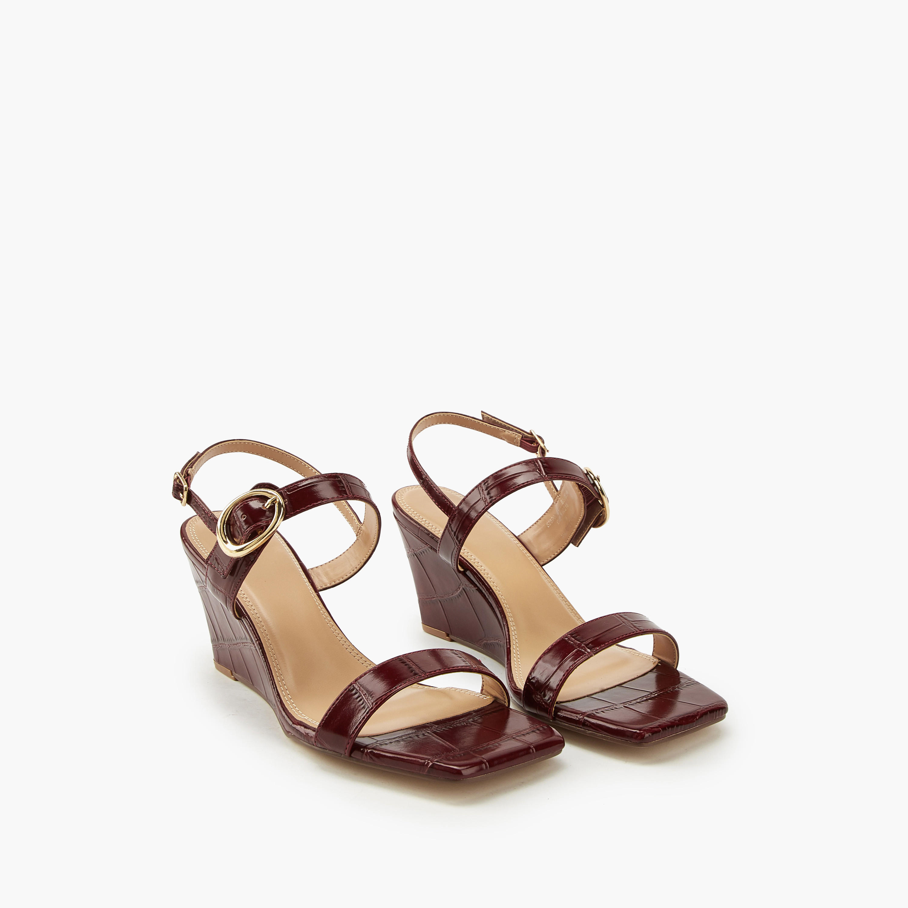 Celeste Women's Solid Wedge Heeled Sandals with Buckle Closure-women-shoes-sandals-heeled-image-1
