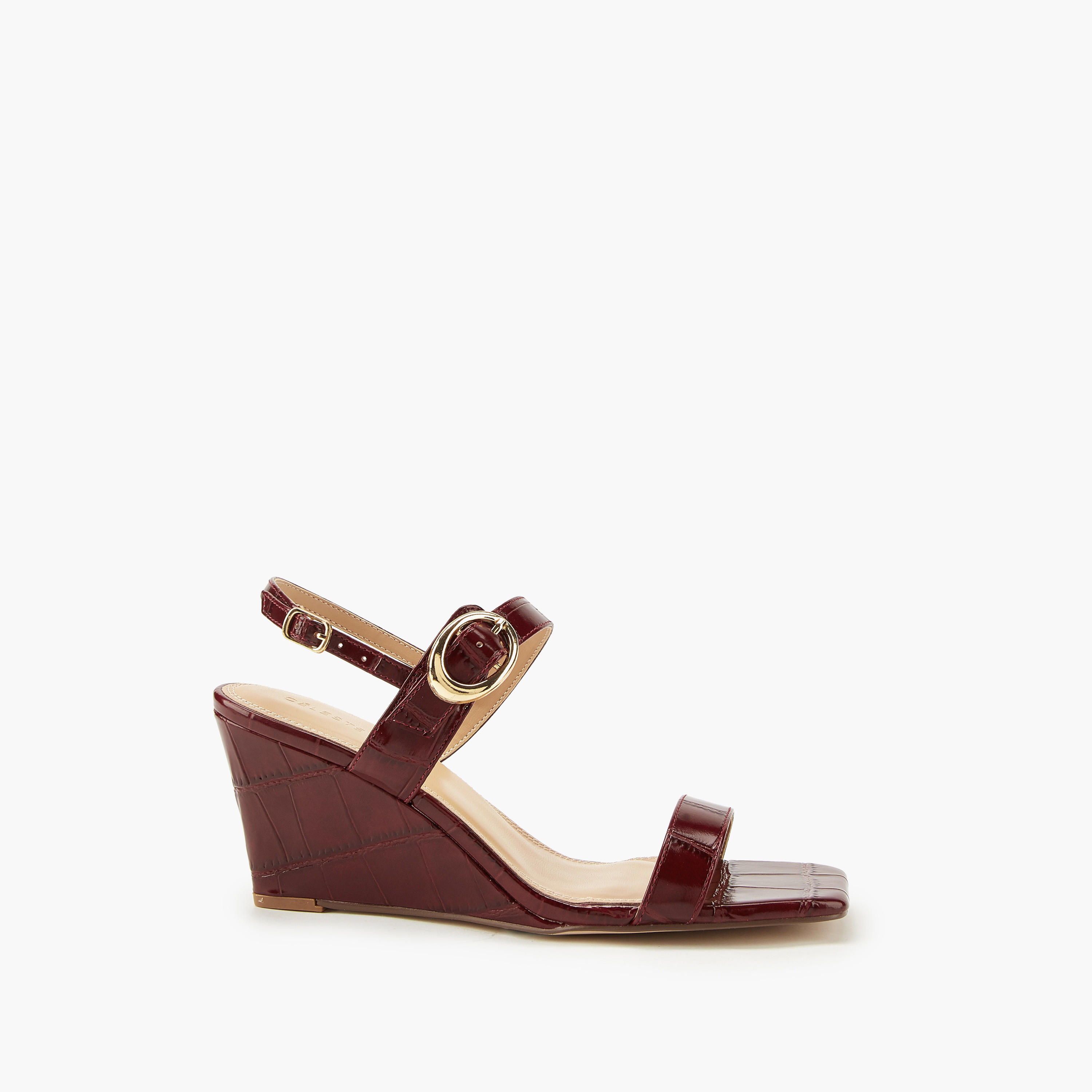 Celeste Women's Solid Wedge Heeled Sandals with Buckle Closure-women-shoes-sandals-heeled-image-2