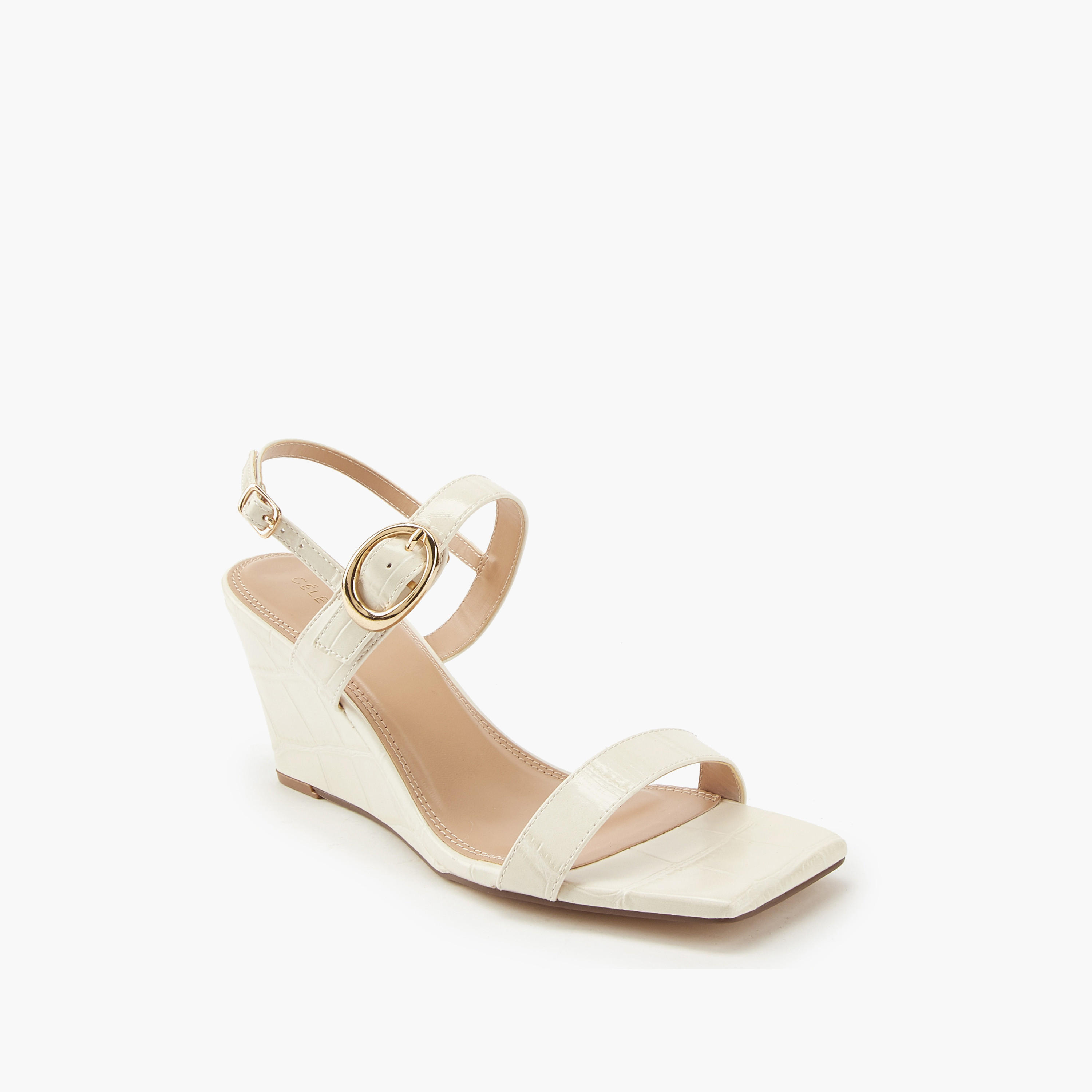 Celeste Women's Solid Wedge Heeled Sandals with Buckle Closure-women-shoes-sandals-heeled-image-3