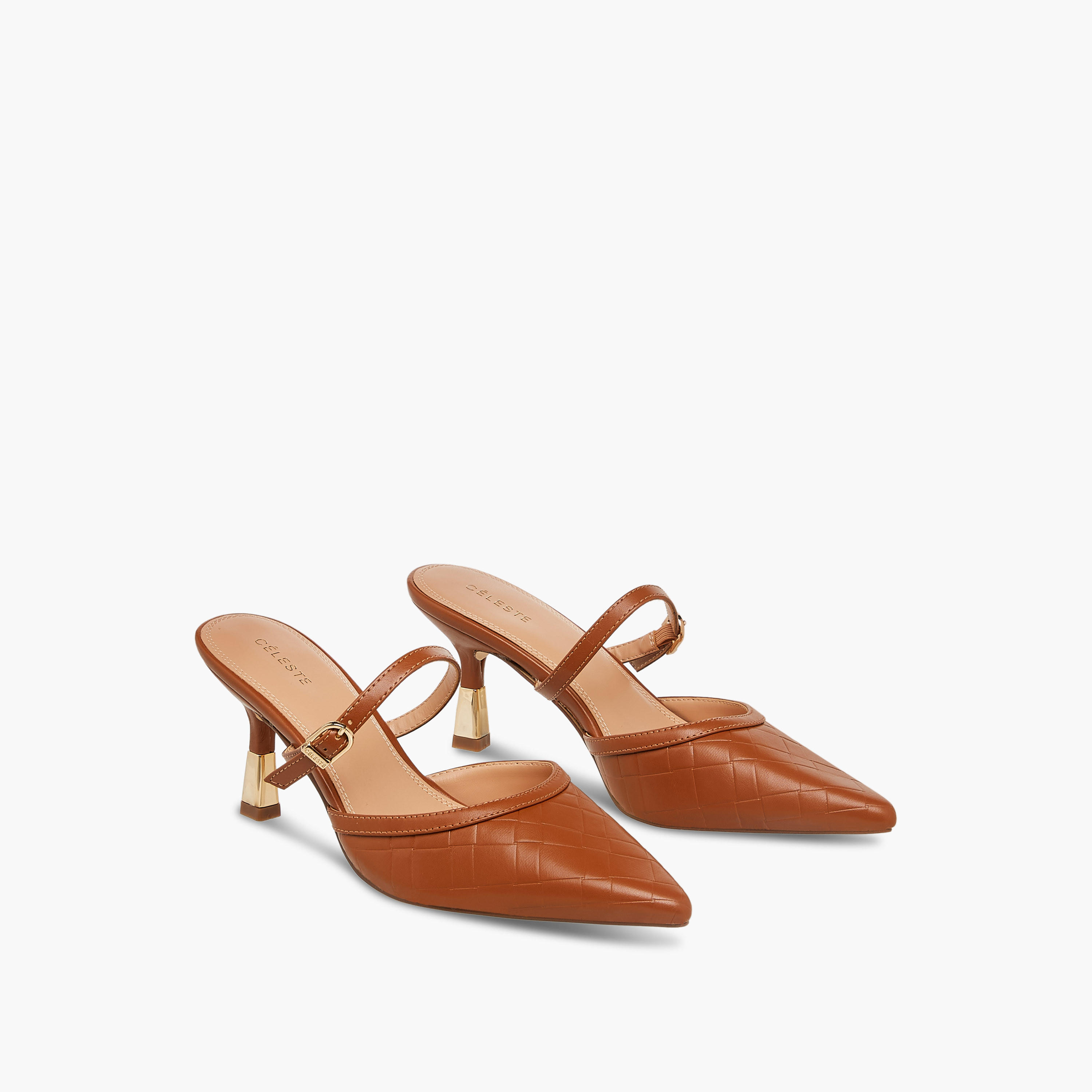 Celeste Women's Textured Pointed Toe Mules with Flared Heel-women-shoes-heels-image-1