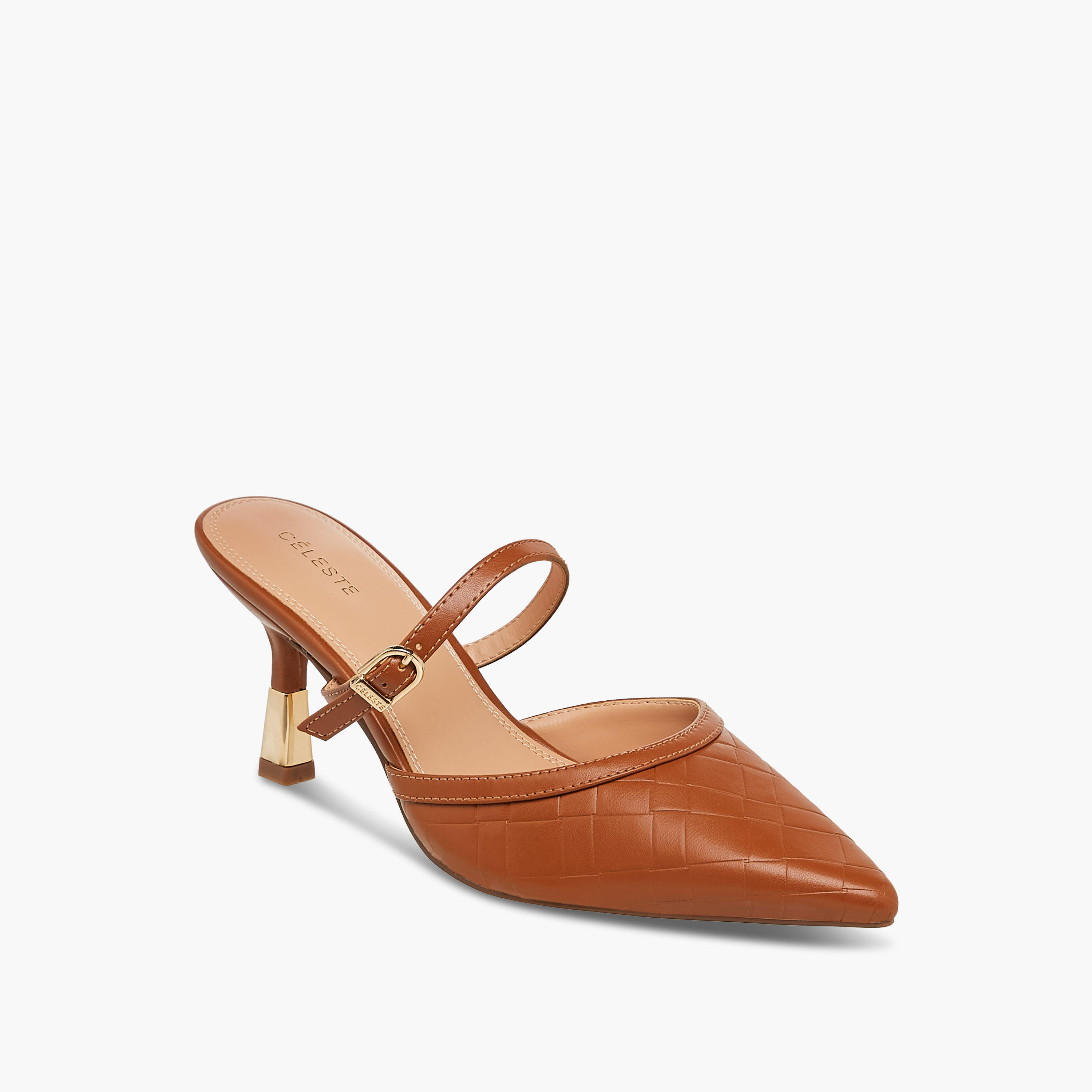 Celeste Women's Textured Pointed Toe Mules with Flared Heel-women-shoes-heels-image-2