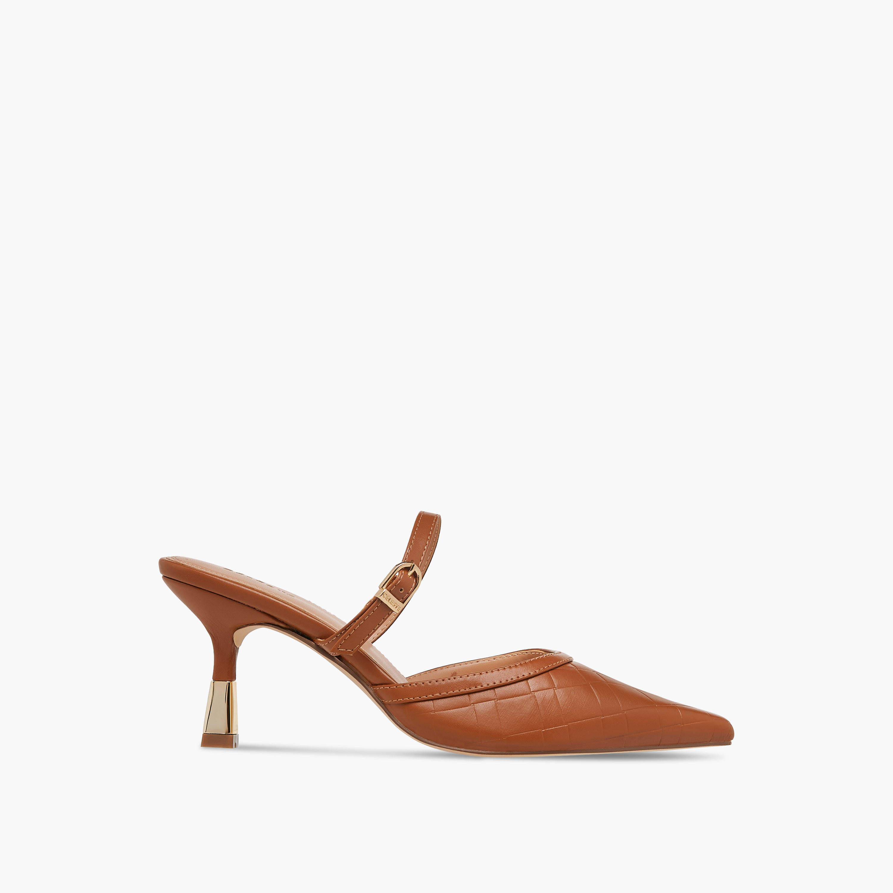 Celeste Women's Textured Pointed Toe Mules with Flared Heel-women-shoes-heels-image-3