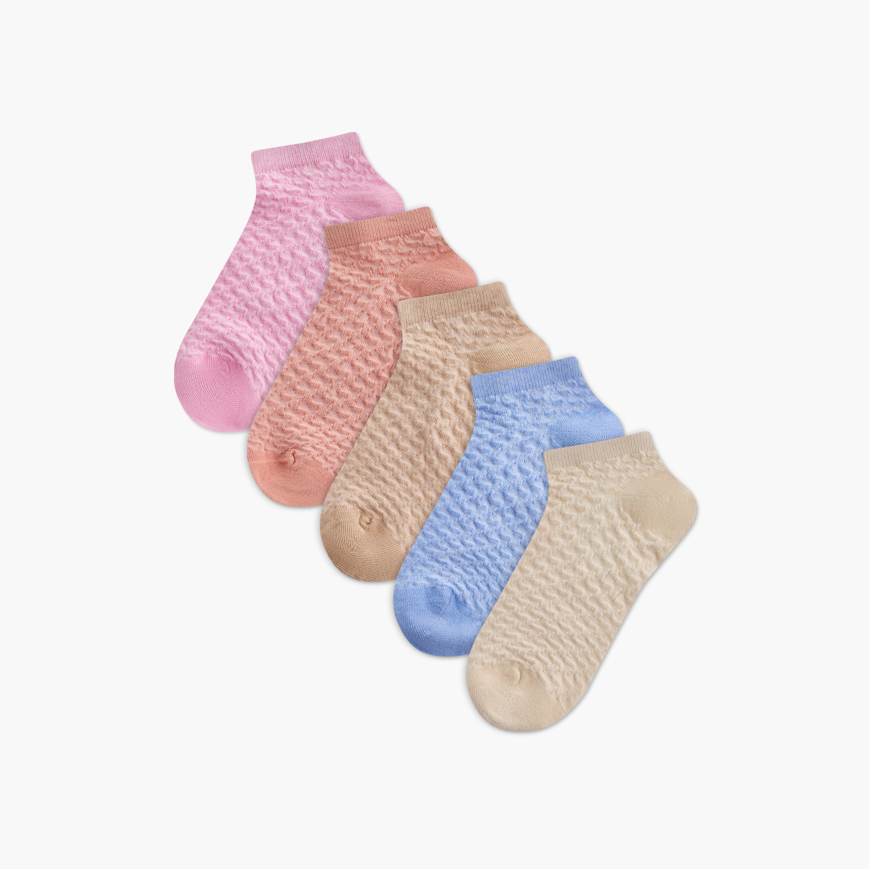 Flora Bella Textured Ankle Length Socks - Set of 5-women-socksandstockings-image-1