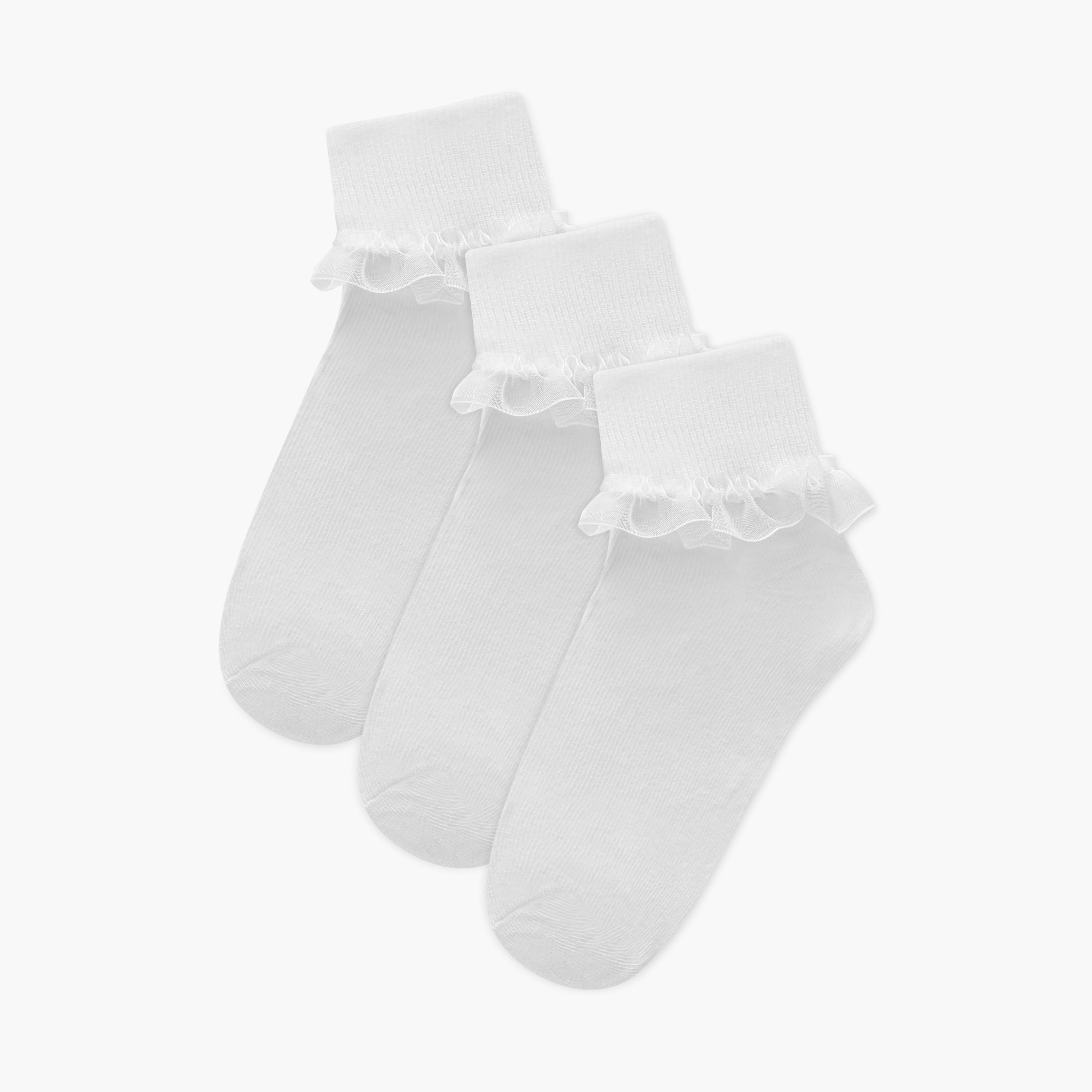 Flora Bella Ribbed Ankle Length Socks with Frill Detail - Set of 3-girls-accessories-socks-image-1