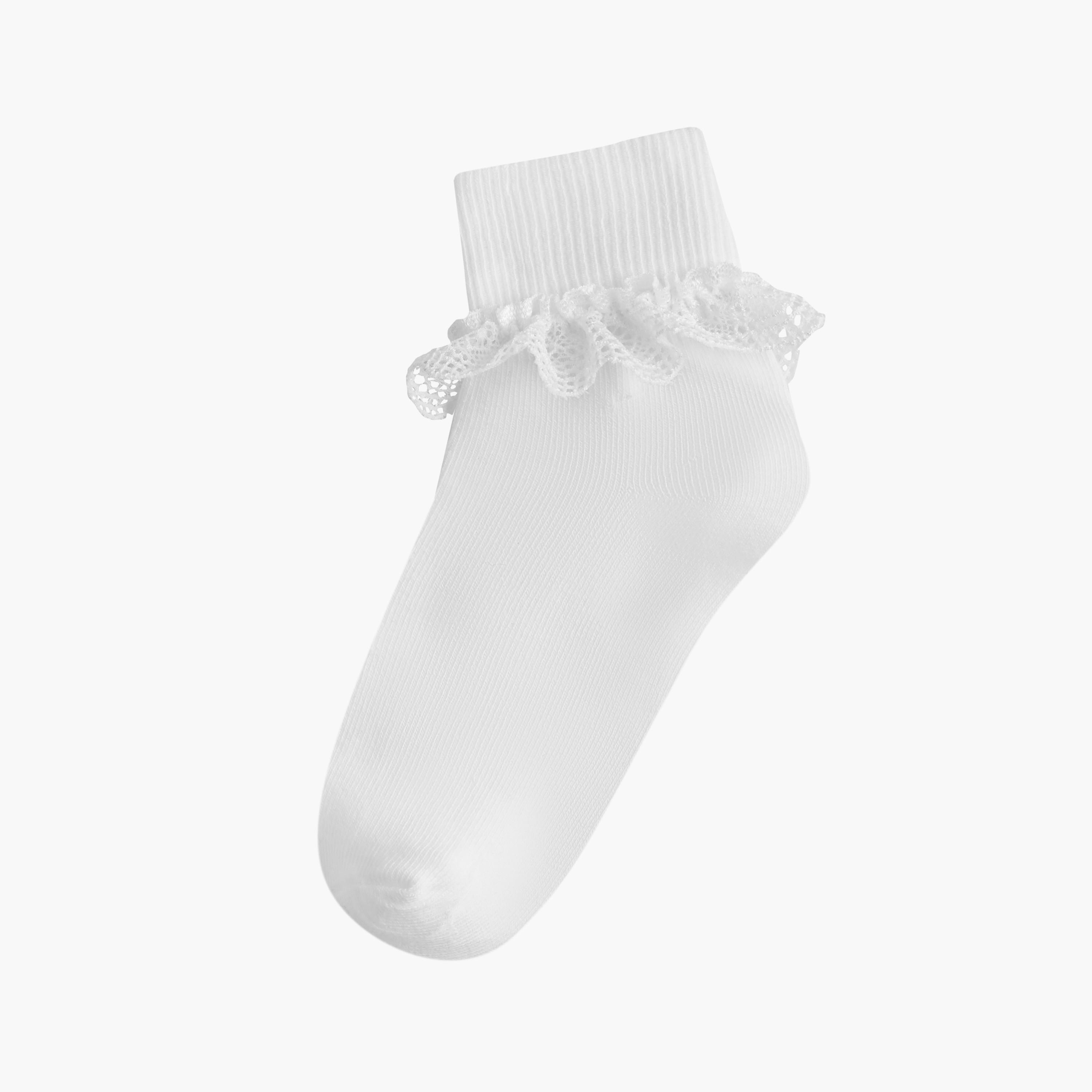 طقم جوارب مضلعة بدون تيري بطول الكاحل 3 أزواج مع تفاصيل كشكش من ليتل ميسي-girls-accessories-socks-image-2